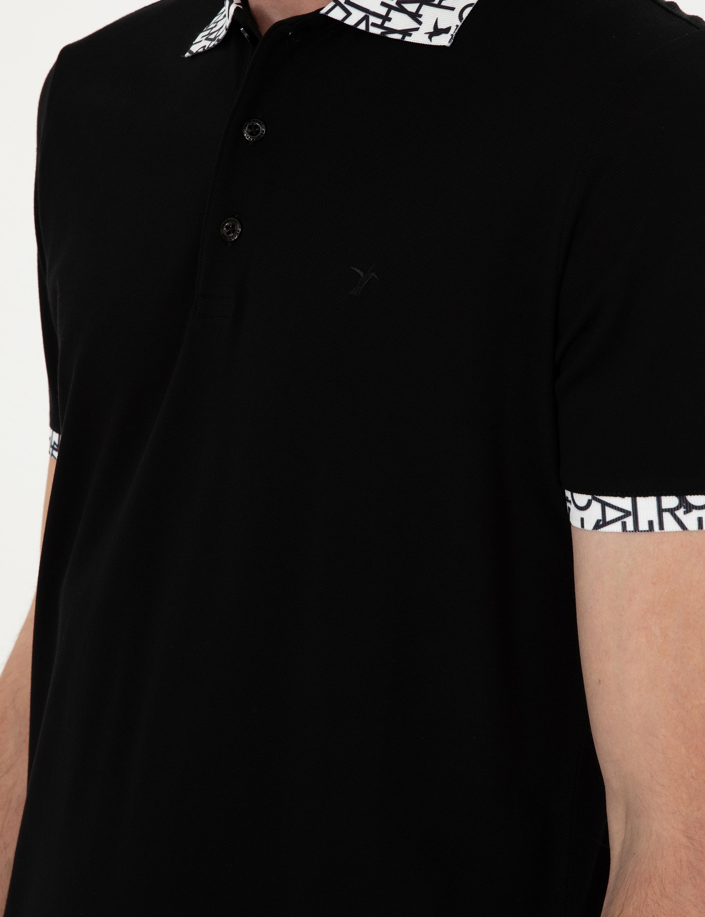 Siyah Slim Fit Polo Yaka Merserize T-shirt - 50284293047