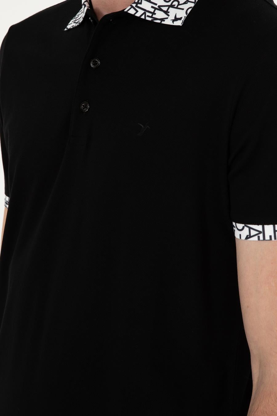 Siyah Slim Fit Polo Yaka Merserize T-shirt - 50284293047