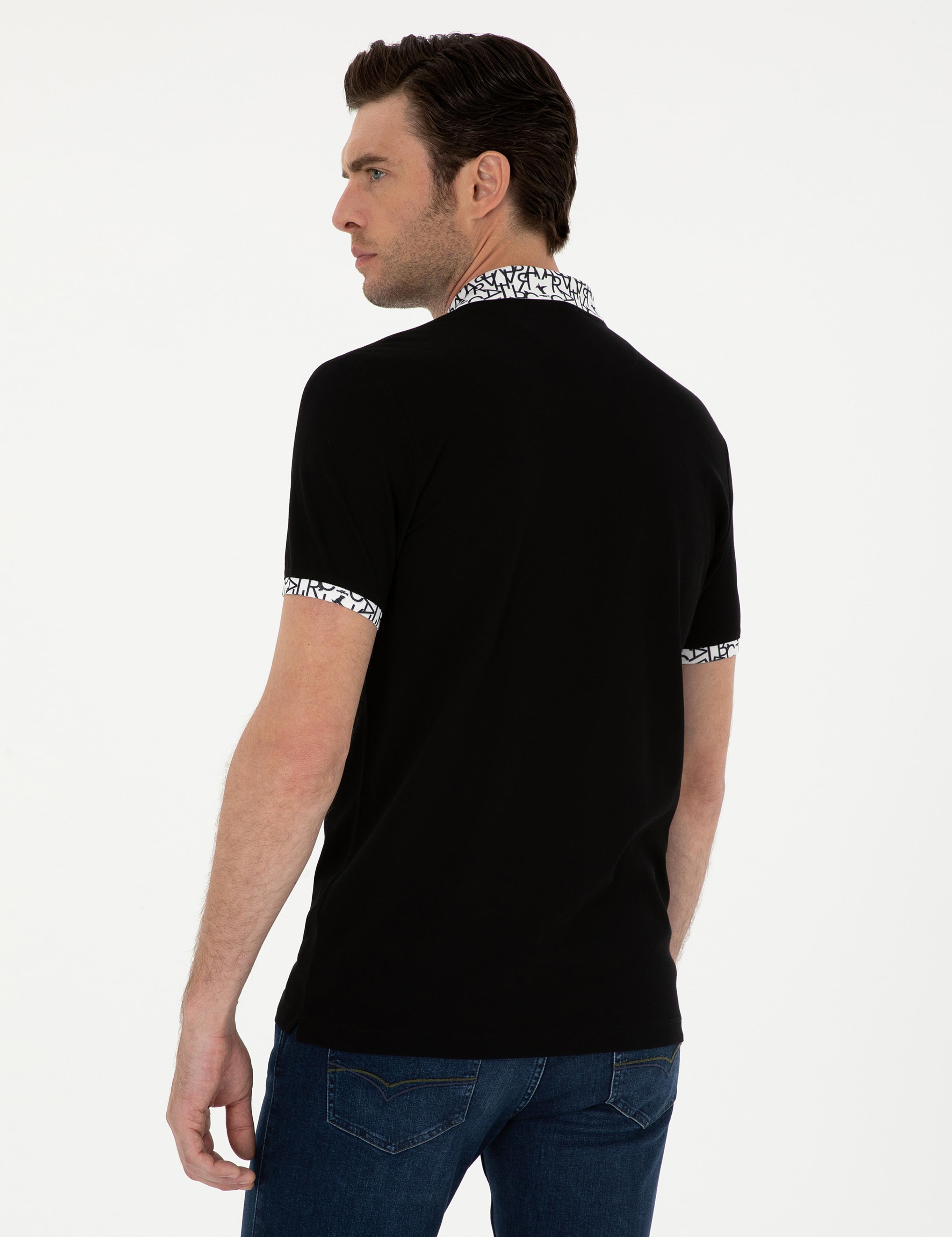 Siyah Slim Fit Polo Yaka Merserize T-shirt - 50284293047