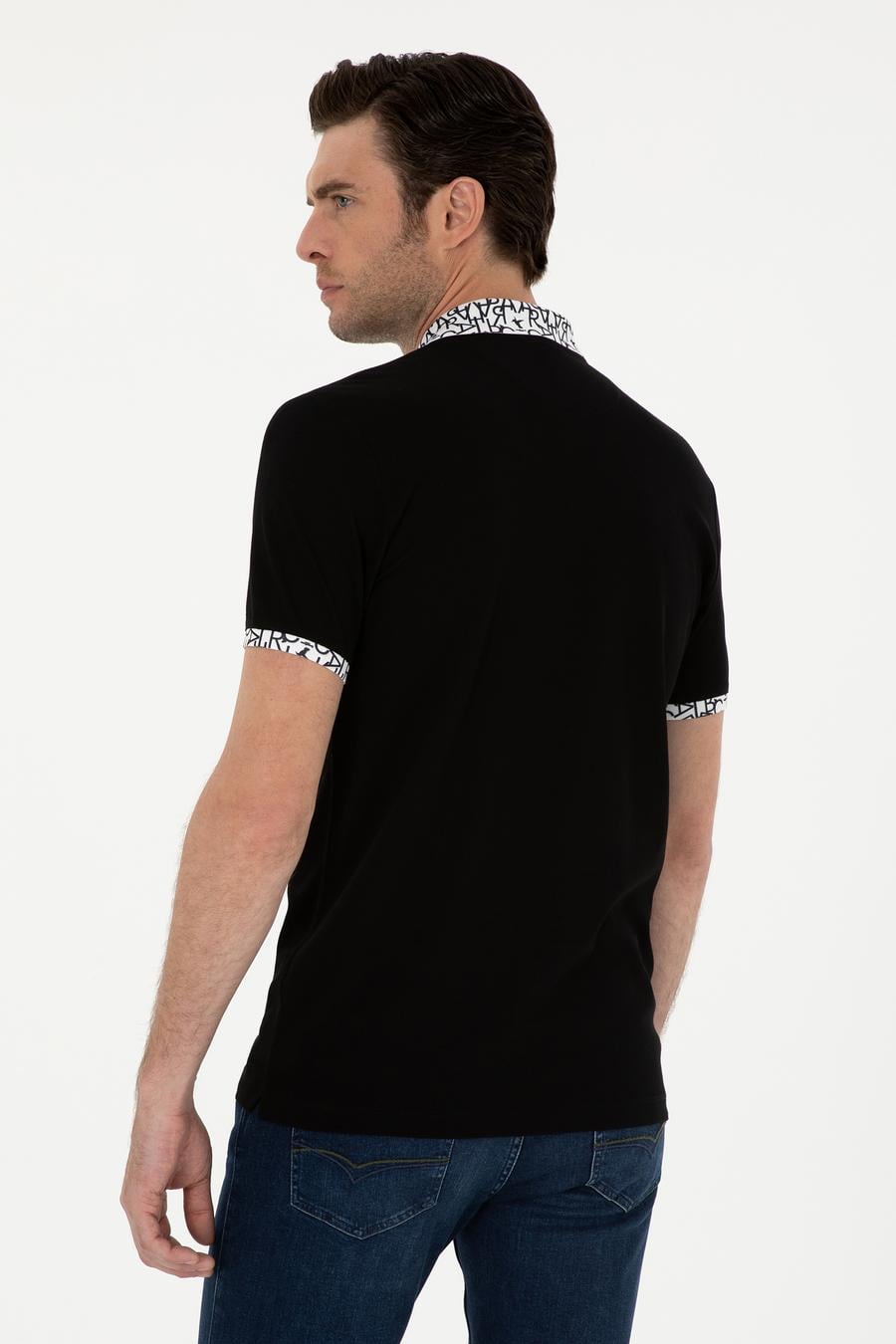 Siyah Slim Fit Polo Yaka Merserize T-shirt - 50284293047