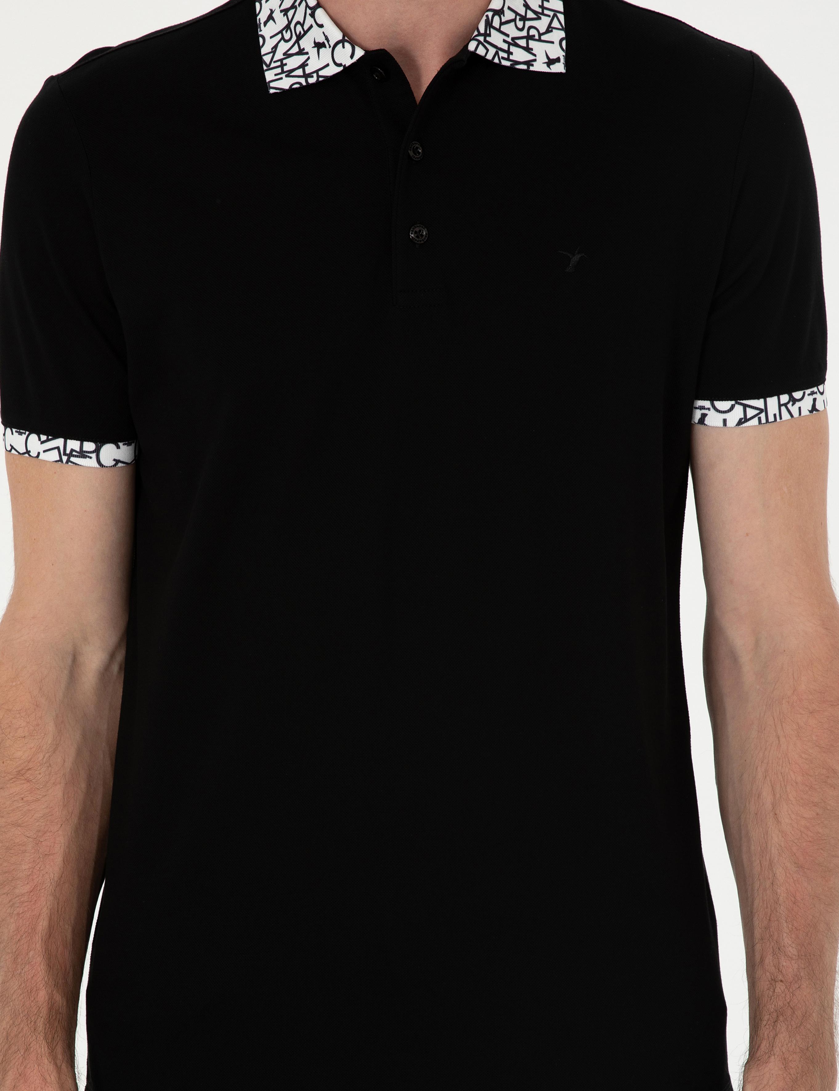 Siyah Slim Fit Polo Yaka Merserize T-shirt - 50284293047
