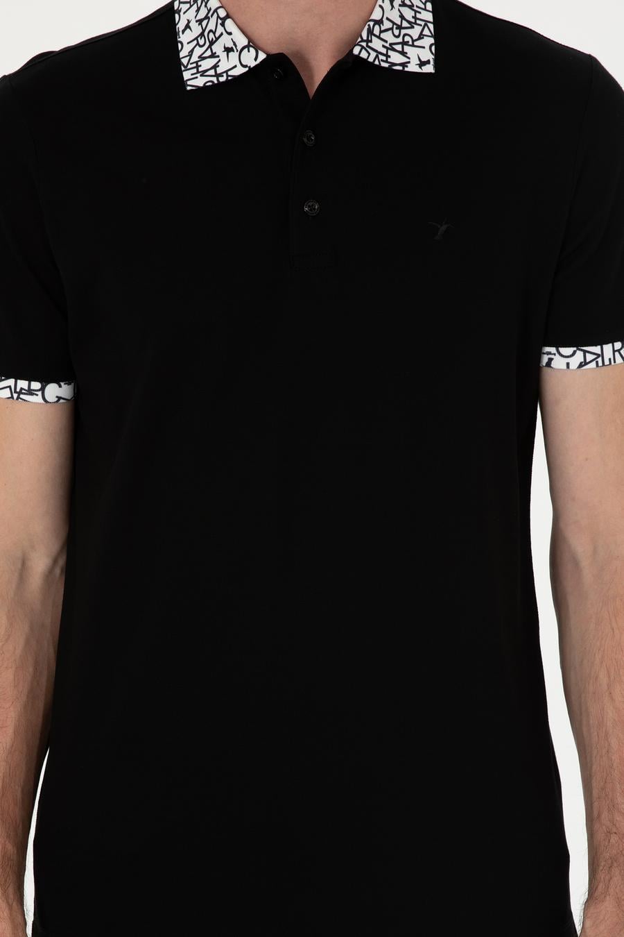 Siyah Slim Fit Polo Yaka Merserize T-shirt - 50284293047