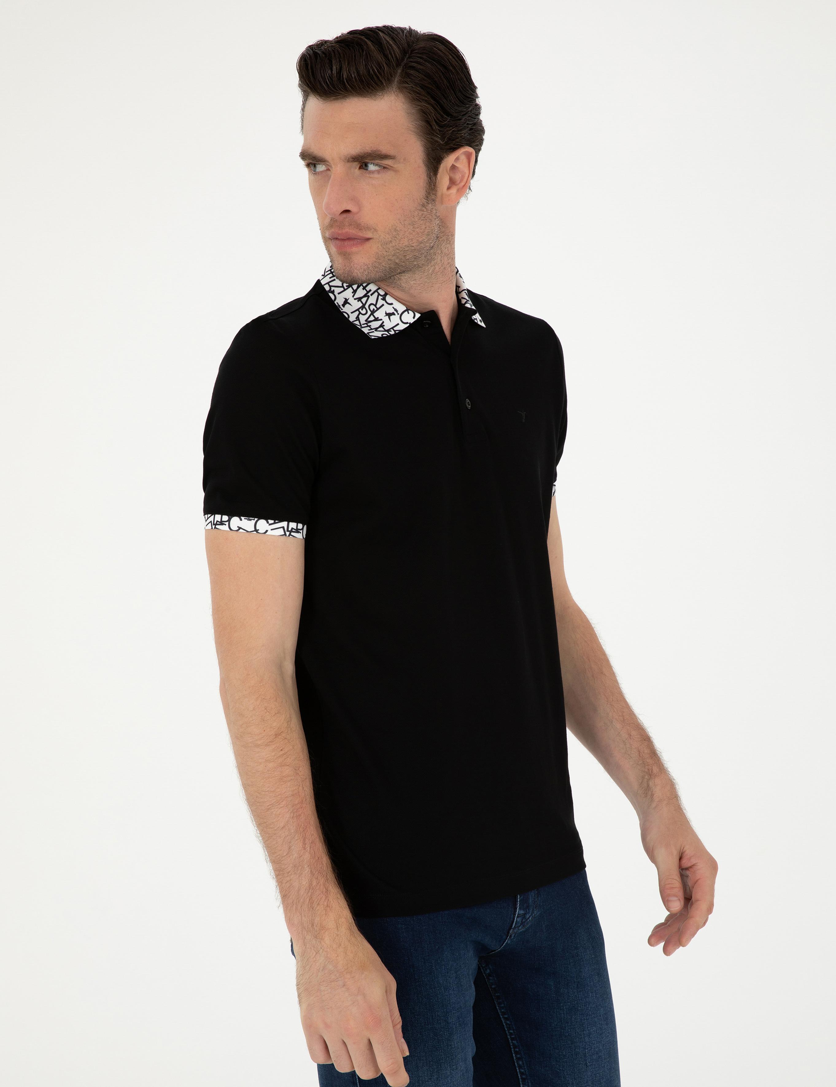 Siyah Slim Fit Polo Yaka Merserize T-shirt - 50284293047