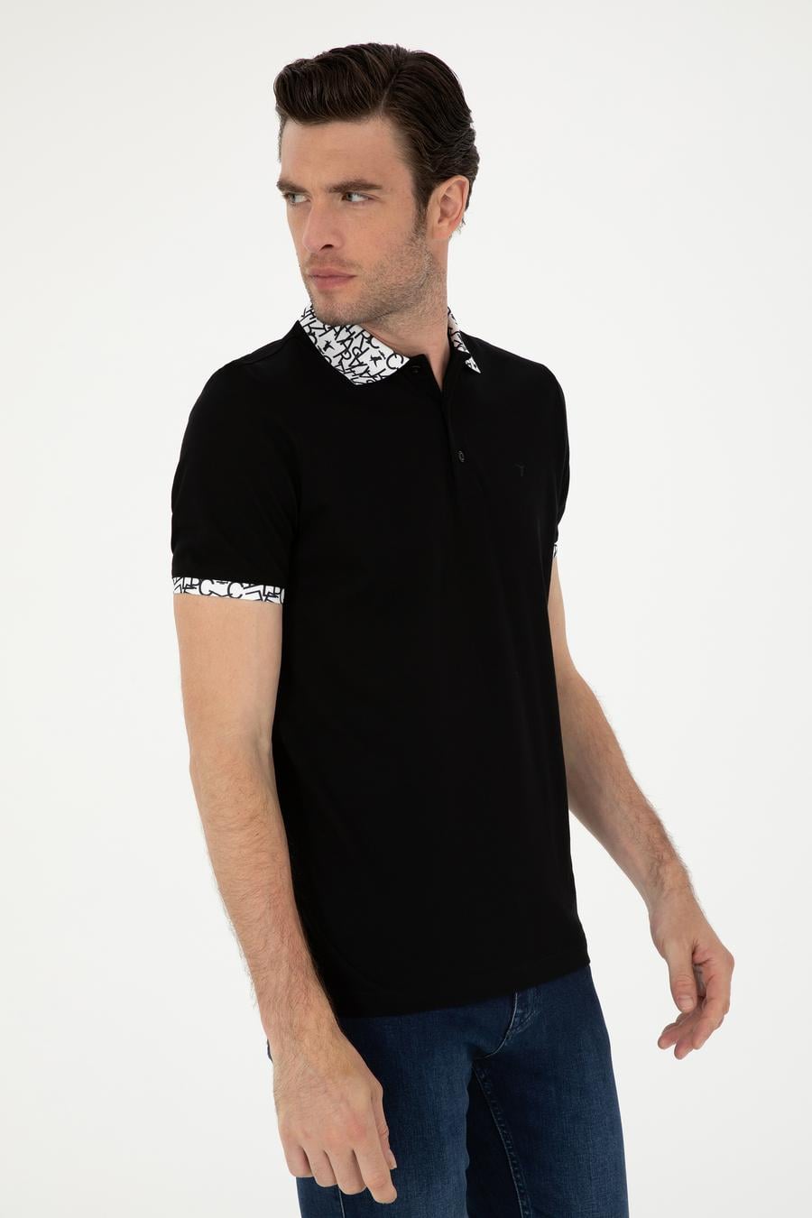 Siyah Slim Fit Polo Yaka Merserize T-shirt - 50284293047