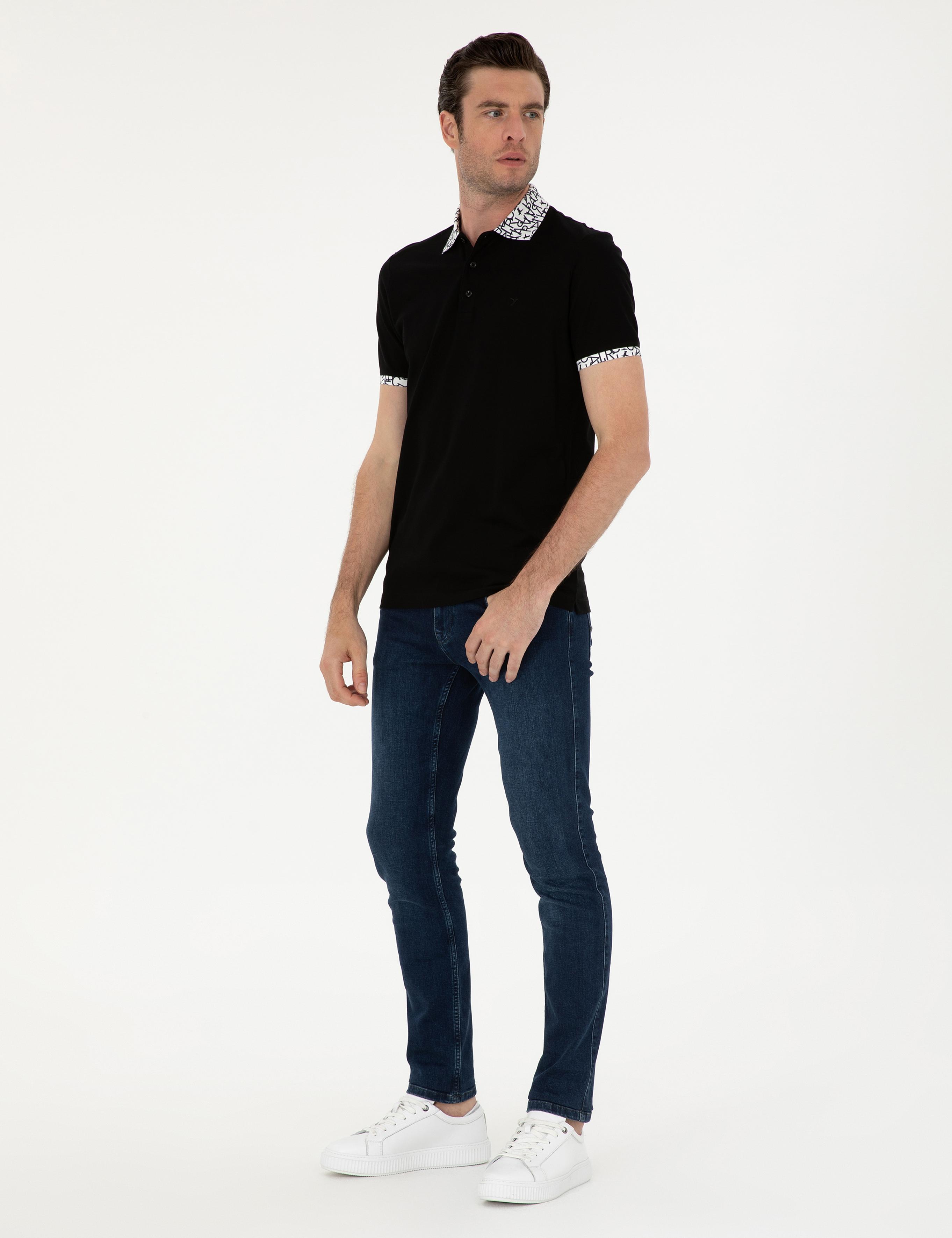 Siyah Slim Fit Polo Yaka Merserize T-shirt - 50284293047