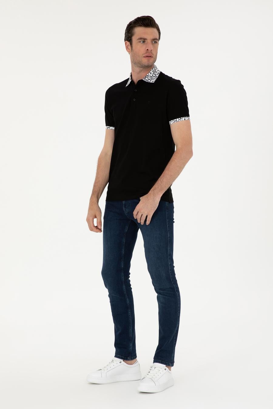 Siyah Slim Fit Polo Yaka Merserize T-shirt - 50284293047