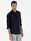 Lacivert Slim Fit Yarım Düğmeli %100 Keten Gömlek