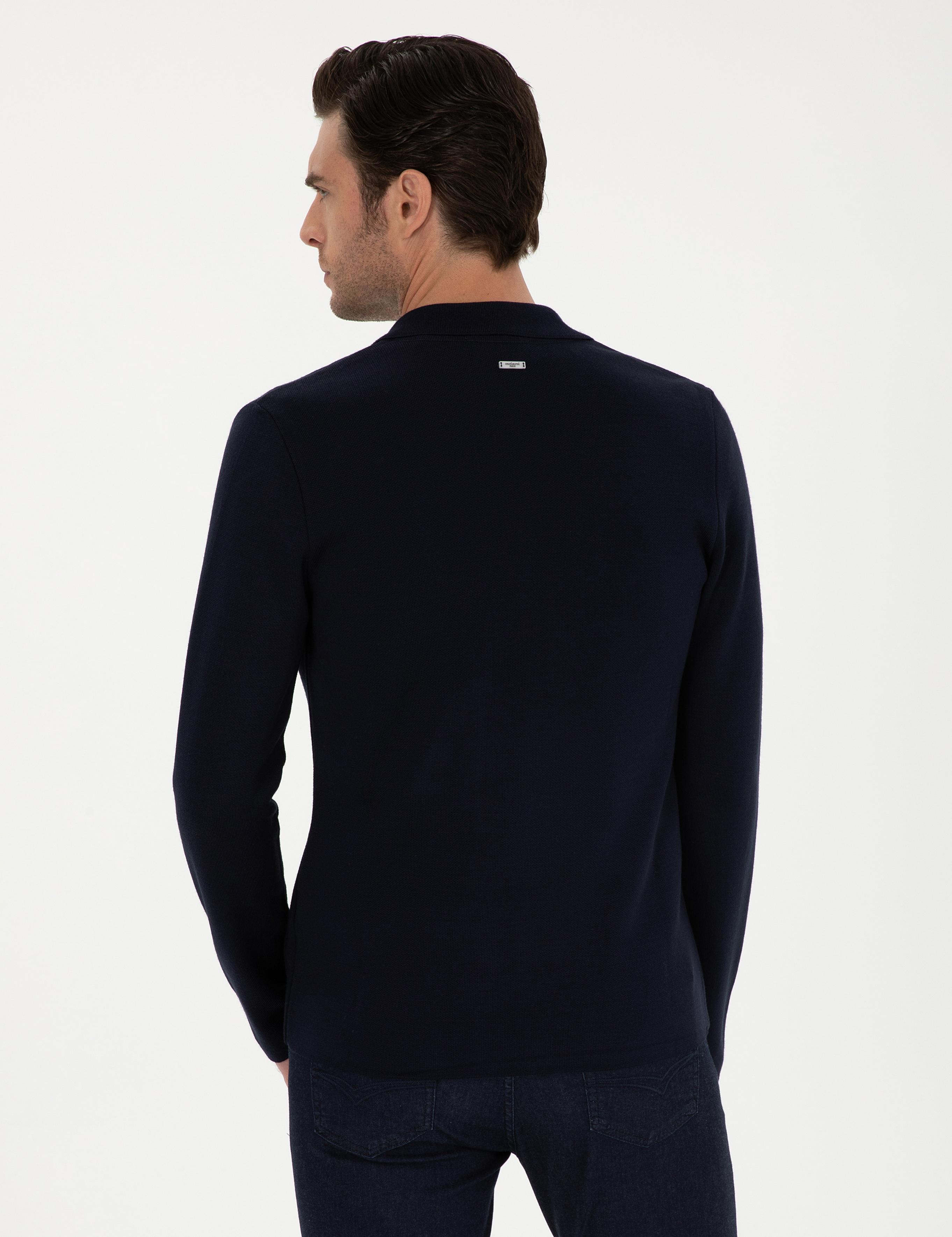 Lacivert Slim Fit Yün Karışımlı Kruvaze Triko Hırka - 50296283020