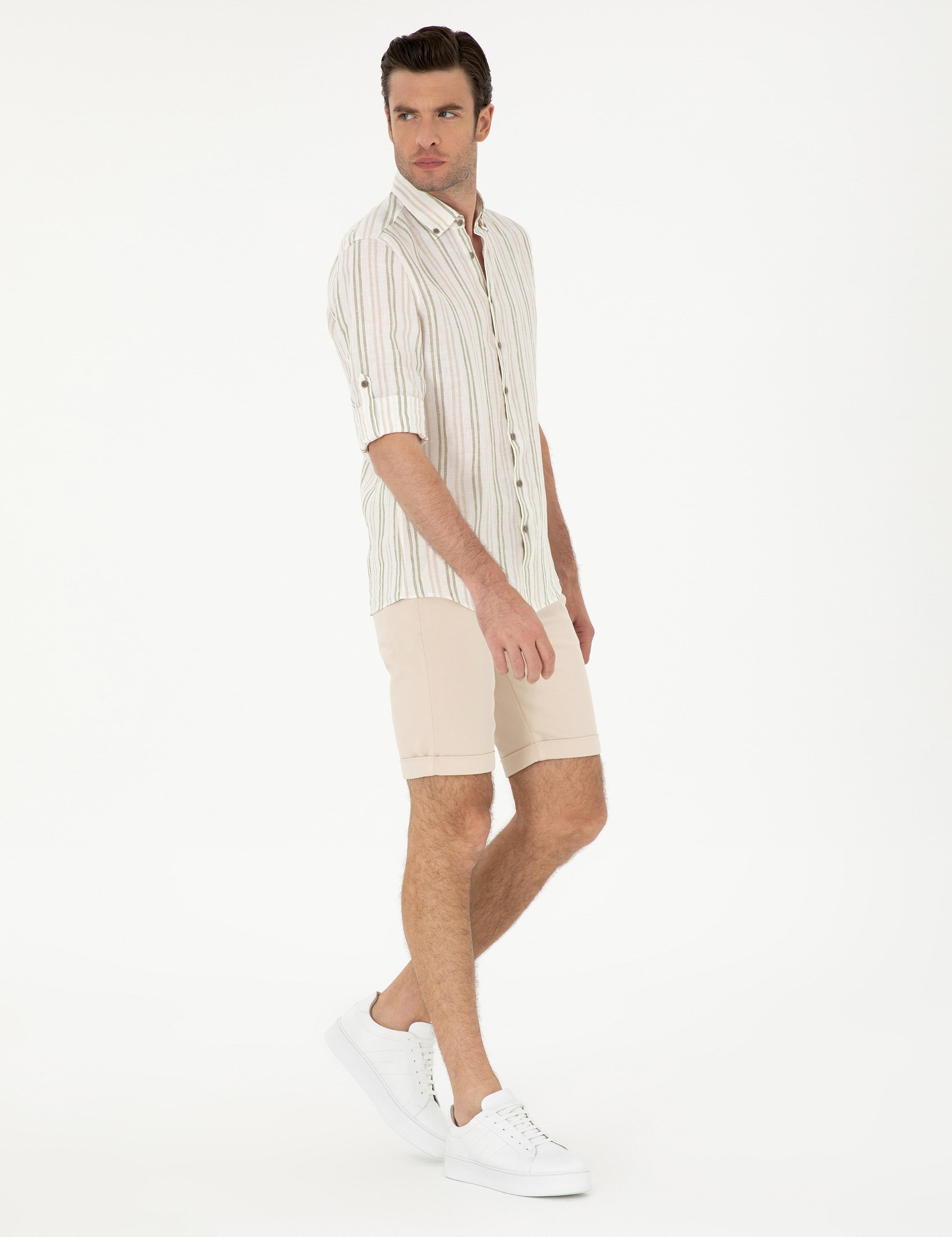 Bej Regular Fit Beli Bağcıklı Şort - 50287286021
