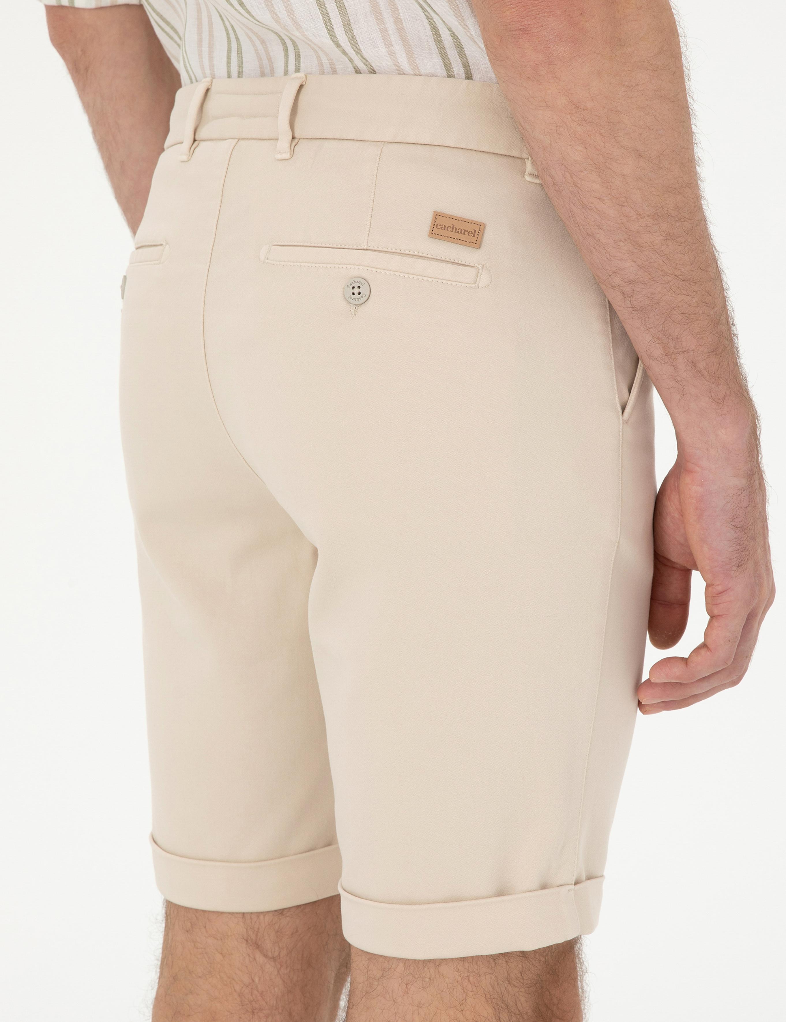 Bej Regular Fit Beli Bağcıklı Şort - 50287286021