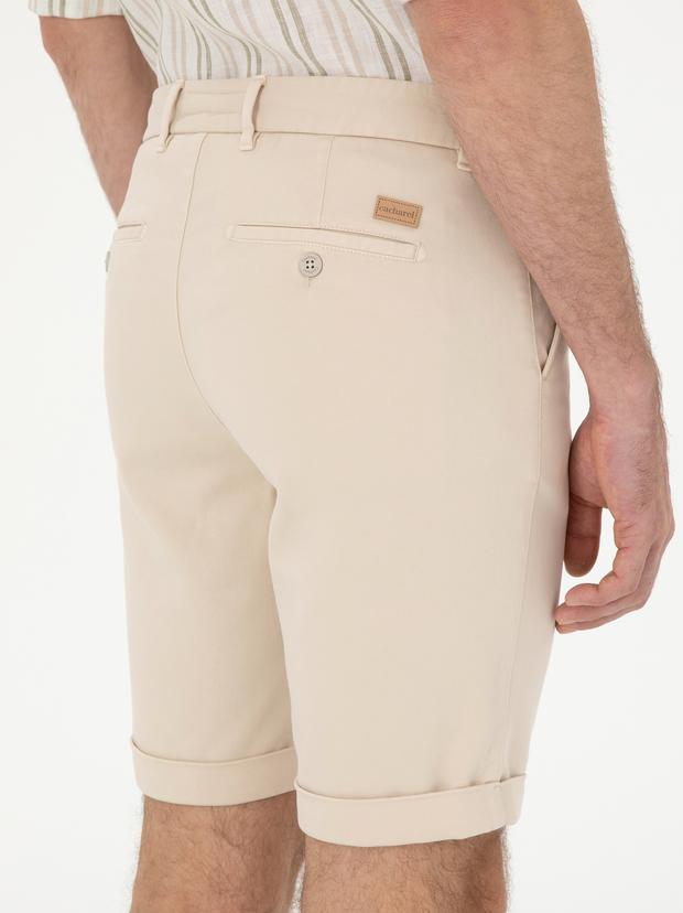 Bej Regular Fit Beli Bağcıklı Şort
