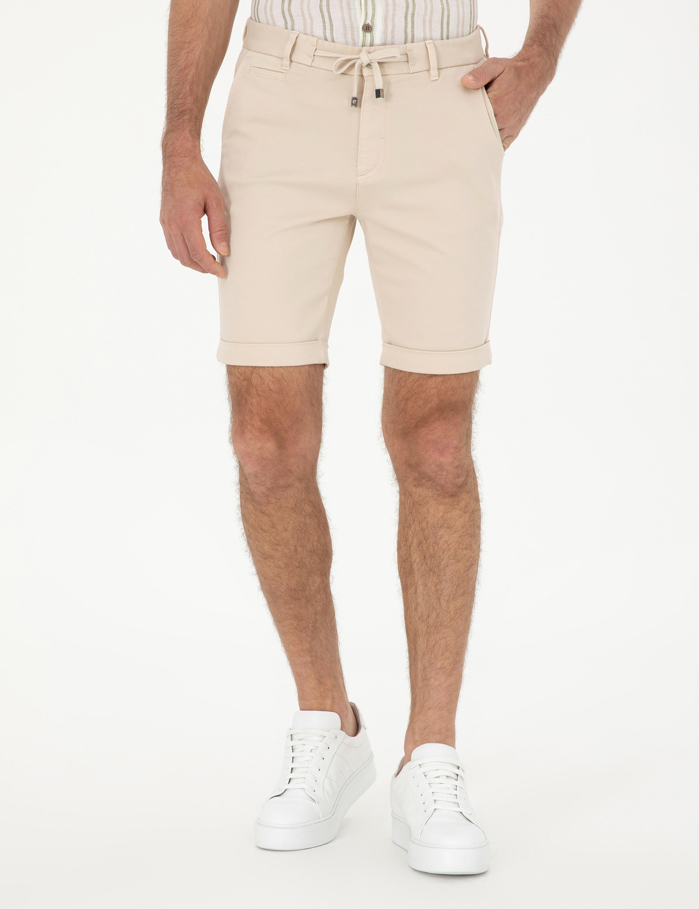 Bej Regular Fit Beli Bağcıklı Şort - 50287286021
