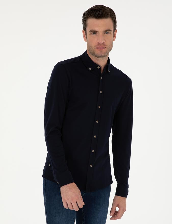 Lacivert Slim Fit Uzun Kollu Gömlek