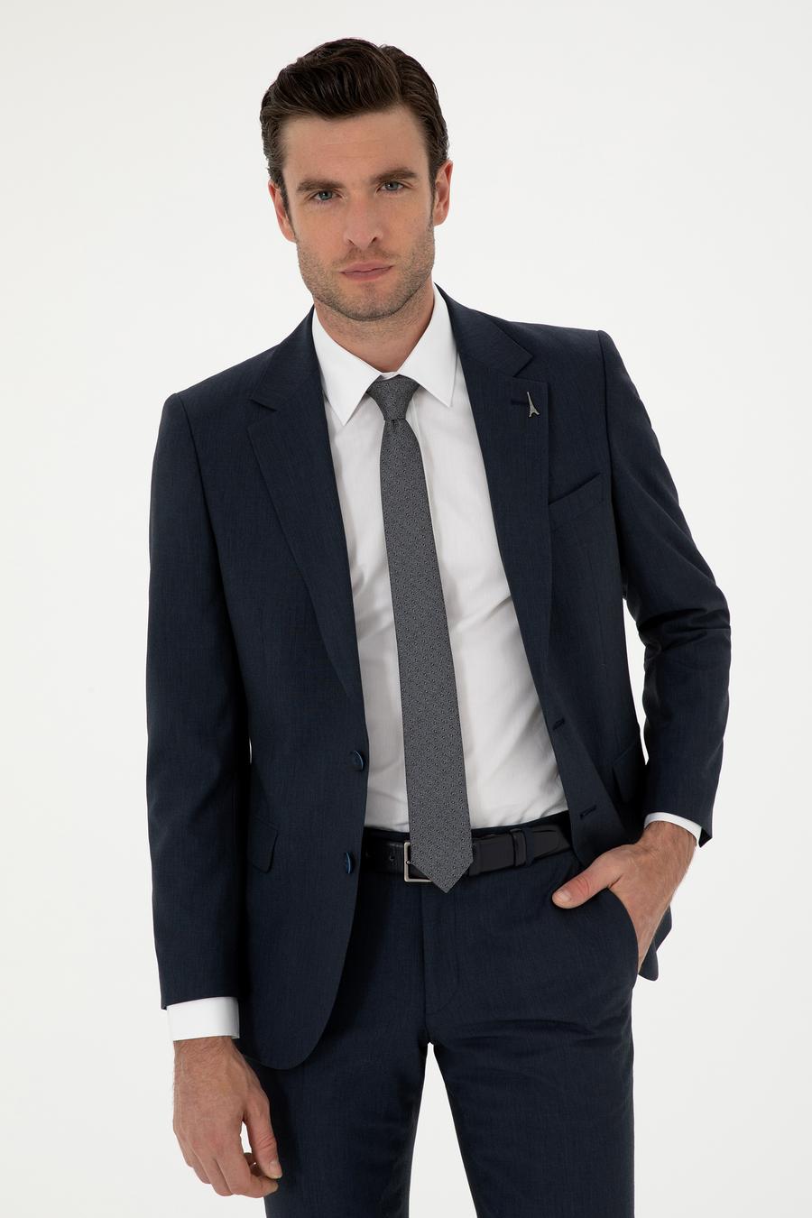 Lacivert Slim Fit Yün Karışımlı Takım Elbise - 50293932014
