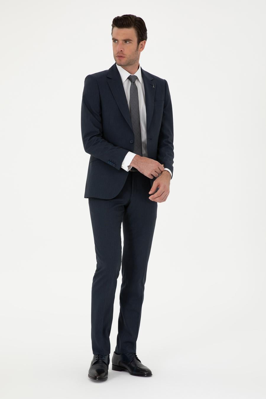 Lacivert Slim Fit Yün Karışımlı Takım Elbise - 50293932014
