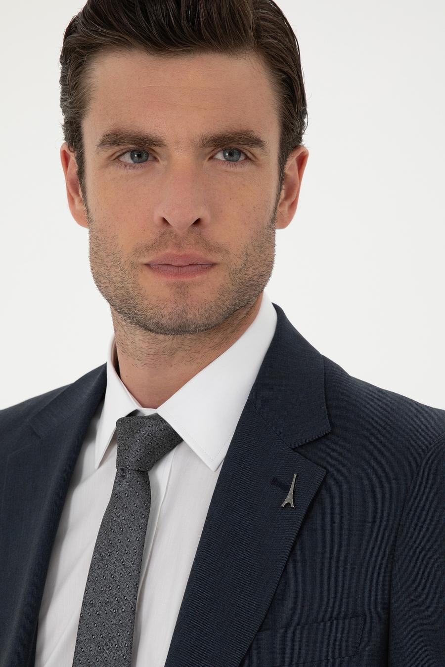 Lacivert Slim Fit Yün Karışımlı Takım Elbise - 50293932014