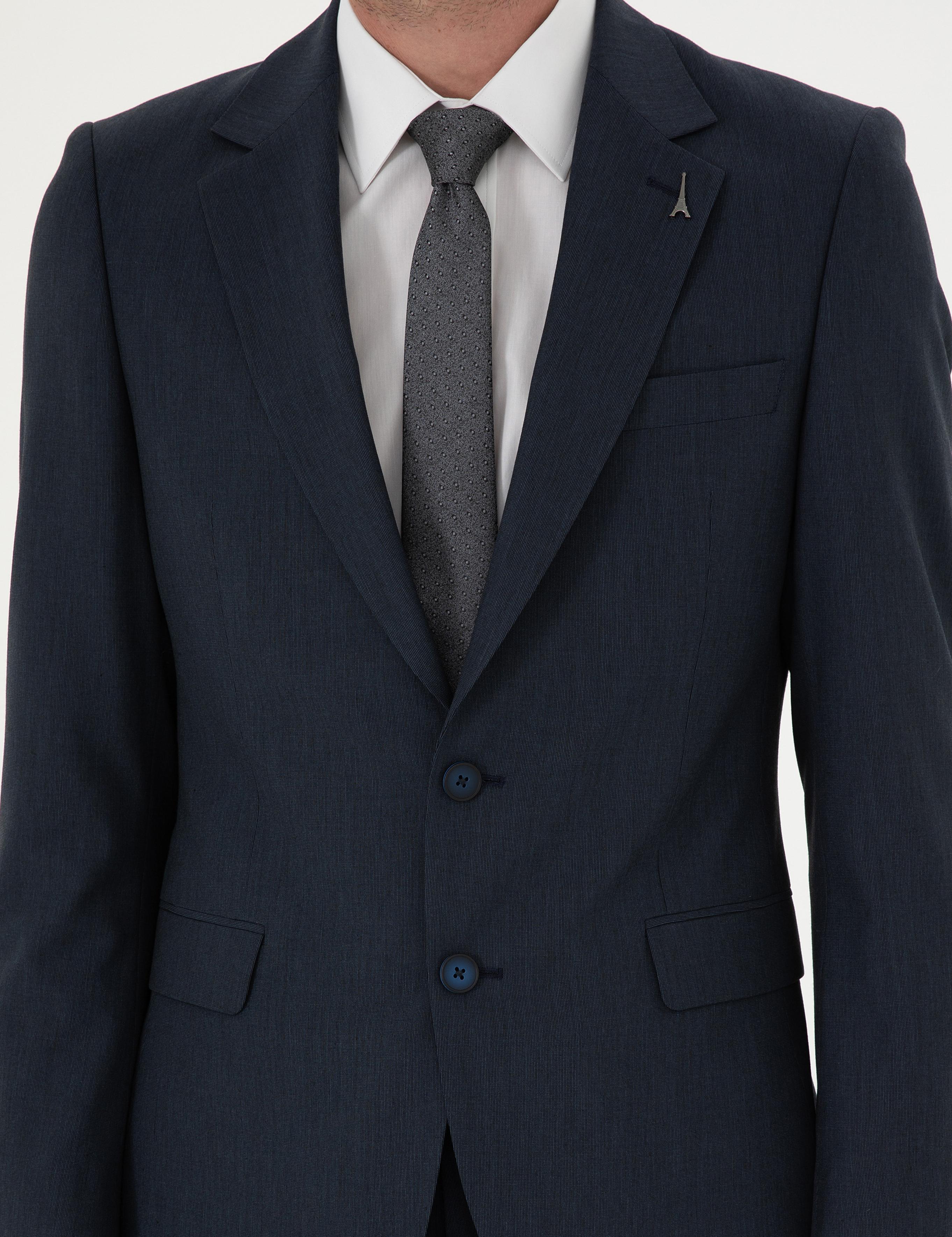 Lacivert Slim Fit Yün Karışımlı Takım Elbise - 50293932014
