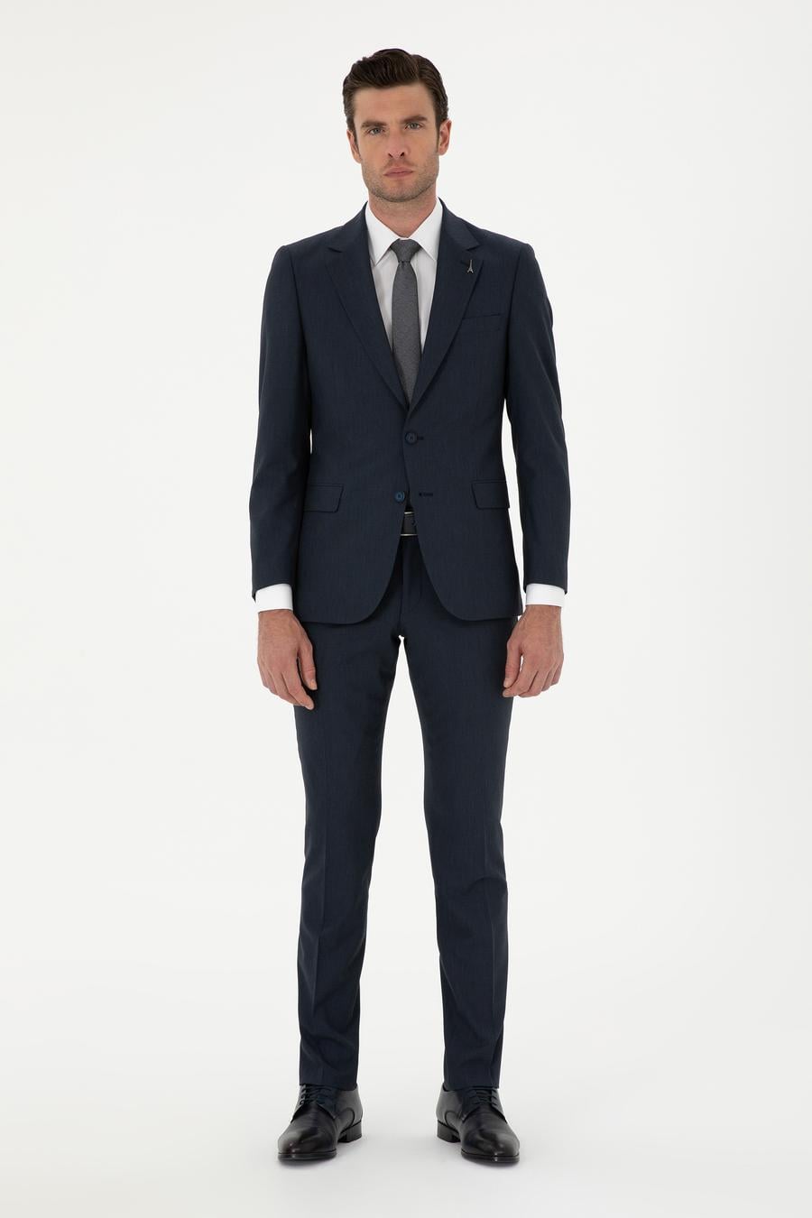 Lacivert Slim Fit Yün Karışımlı Takım Elbise - 50293932014