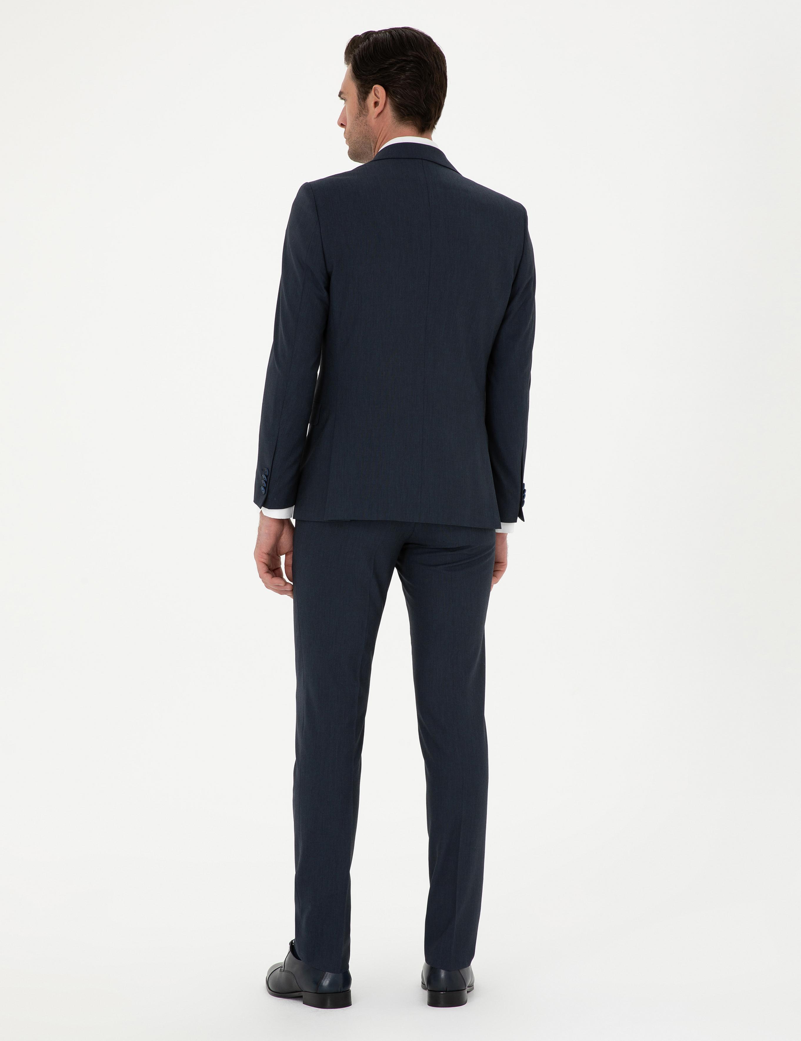 Lacivert Slim Fit Yün Karışımlı Takım Elbise - 50293932014