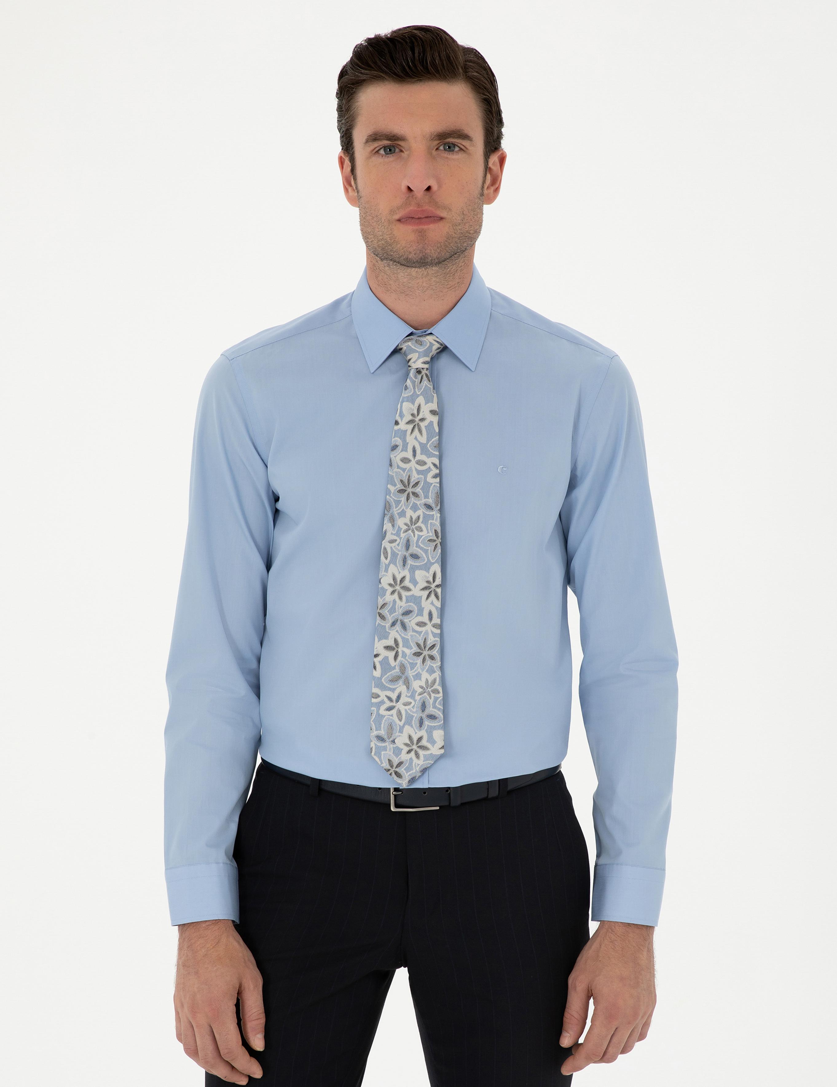 Koyu Mavi Slim Fit Pamuk Klasik Gömlek - 50294746045