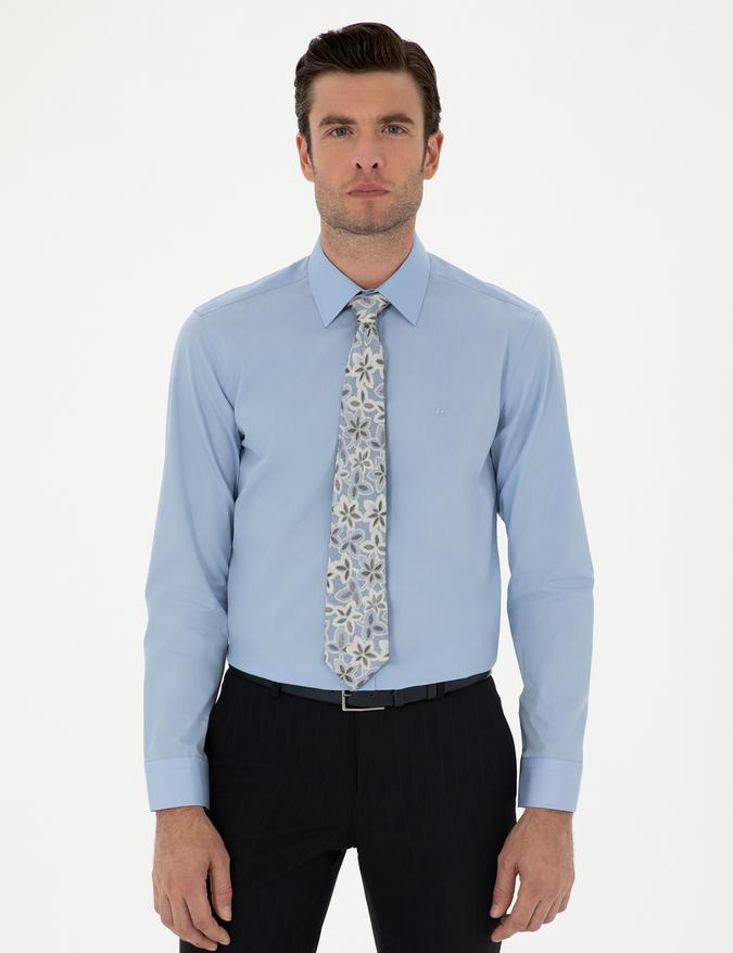 Koyu Mavi Slim Fit Pamuk Klasik Gömlek
