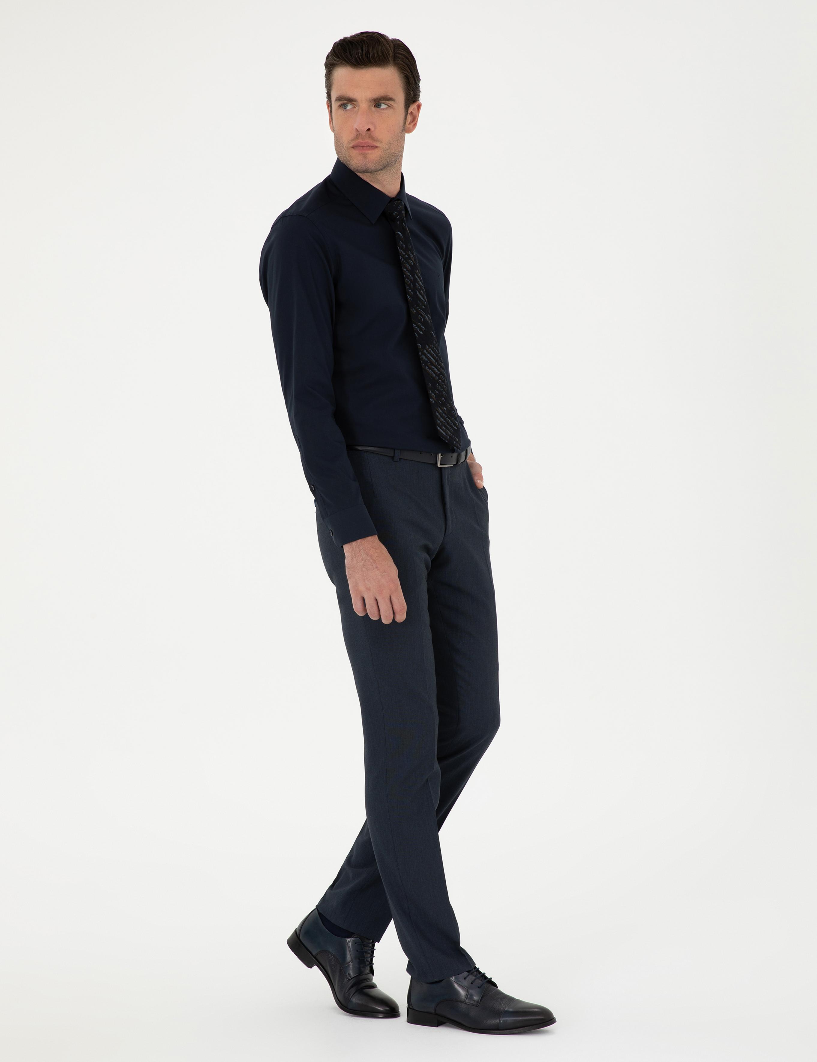 Lacivert Slim Fit Pamuk Klasik Gömlek - 50294746074