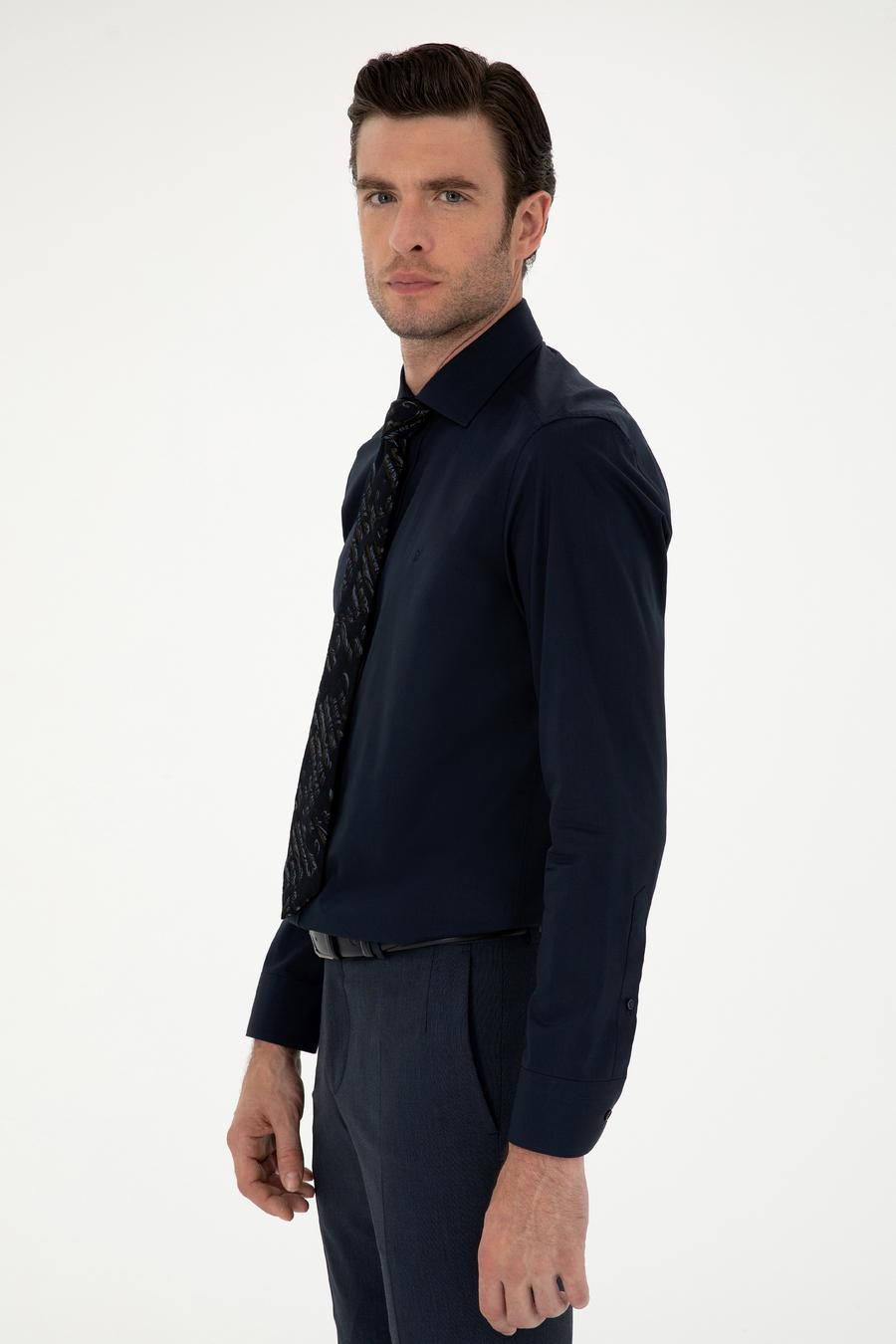 Lacivert Slim Fit Pamuk Klasik Gömlek - 50294755047