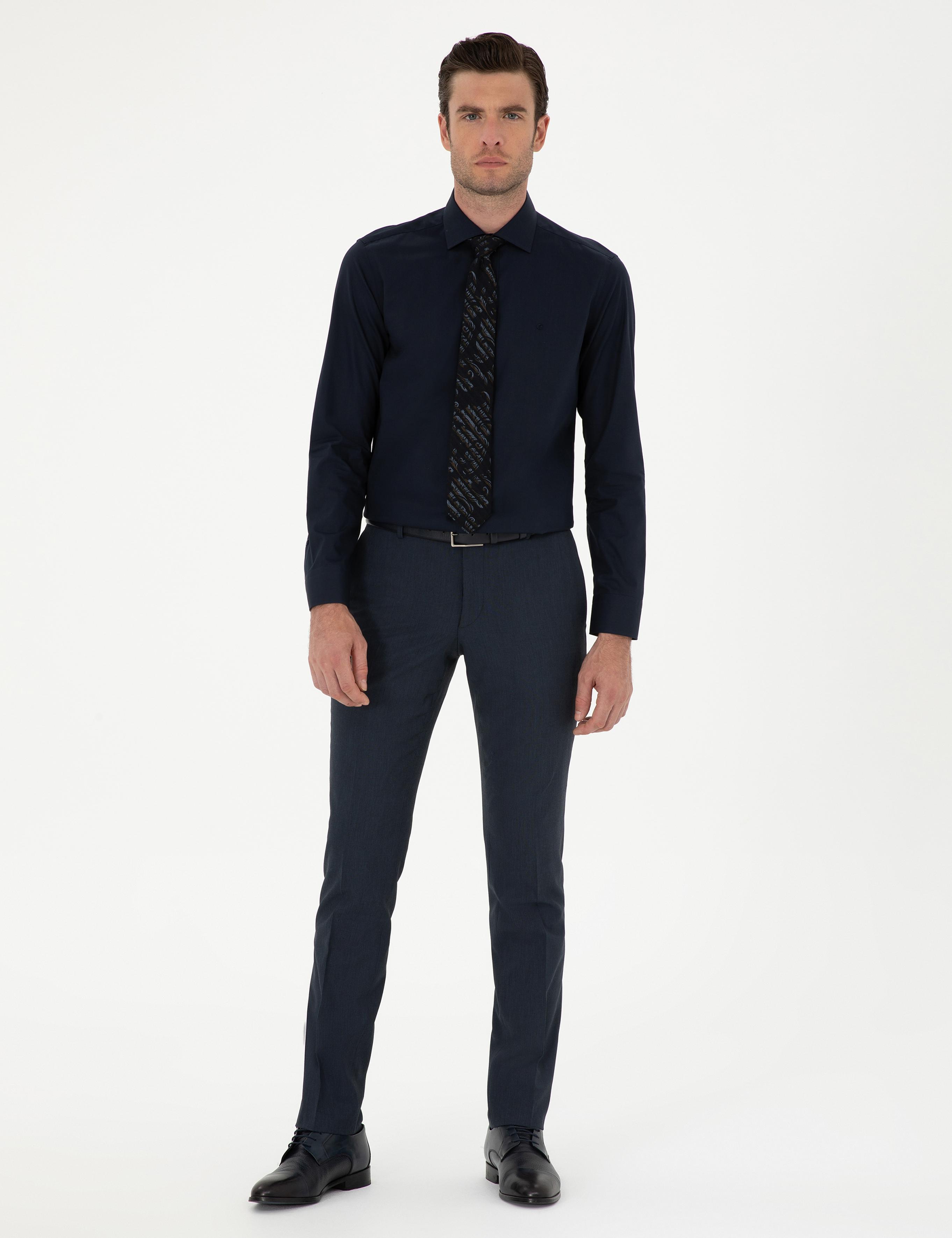 Lacivert Slim Fit Pamuk Klasik Gömlek - 50294755047