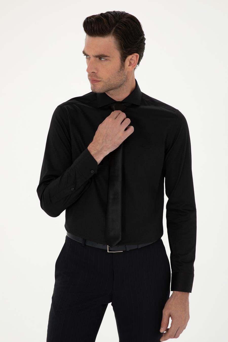 Siyah Slim Fit Uzun Kollu Basic Gömlek - 50270146073