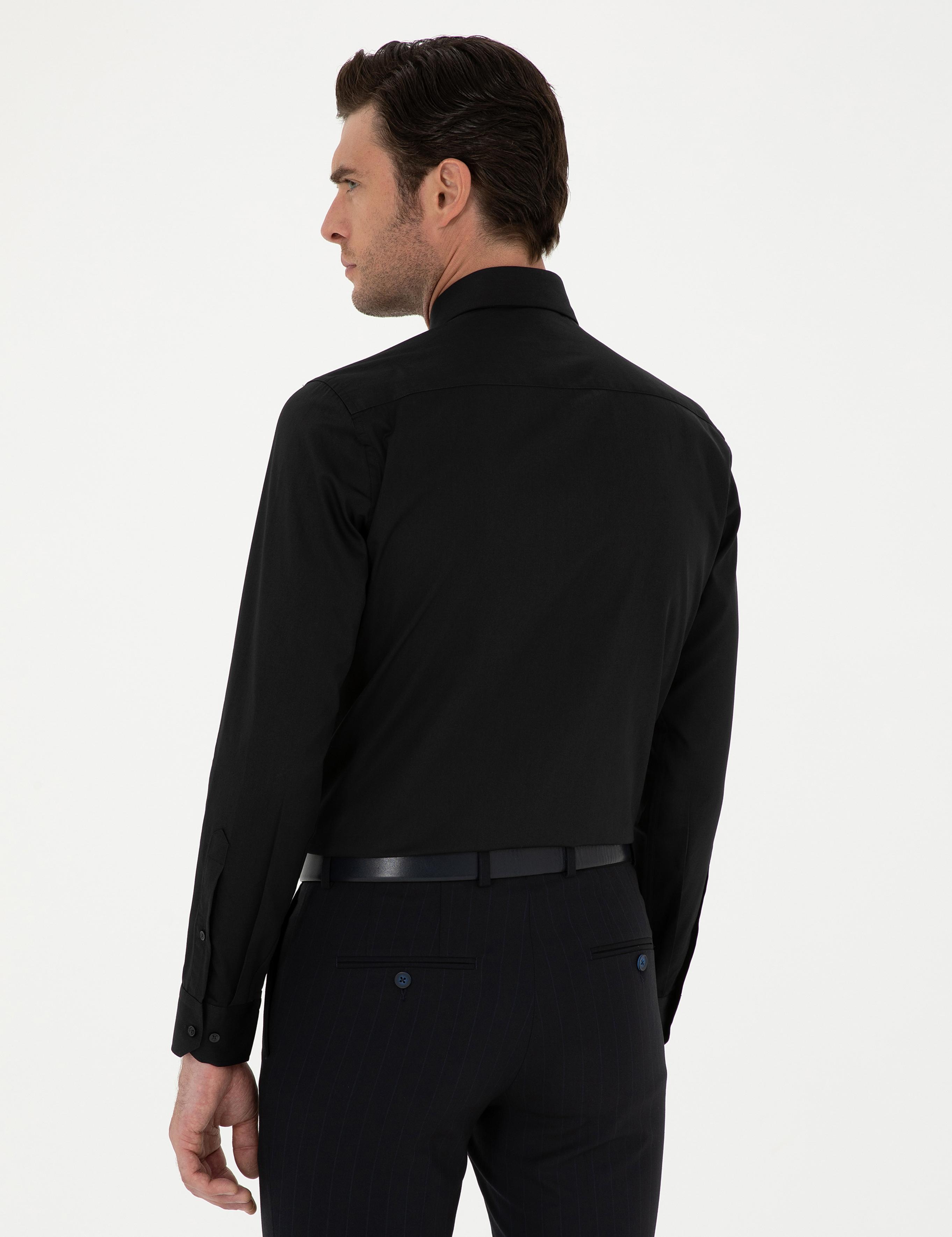 Siyah Slim Fit Uzun Kollu Basic Gömlek - 50270146073