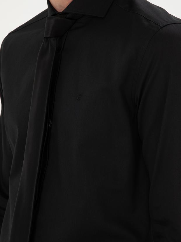 Siyah Slim Fit Uzun Kollu Basic Gömlek