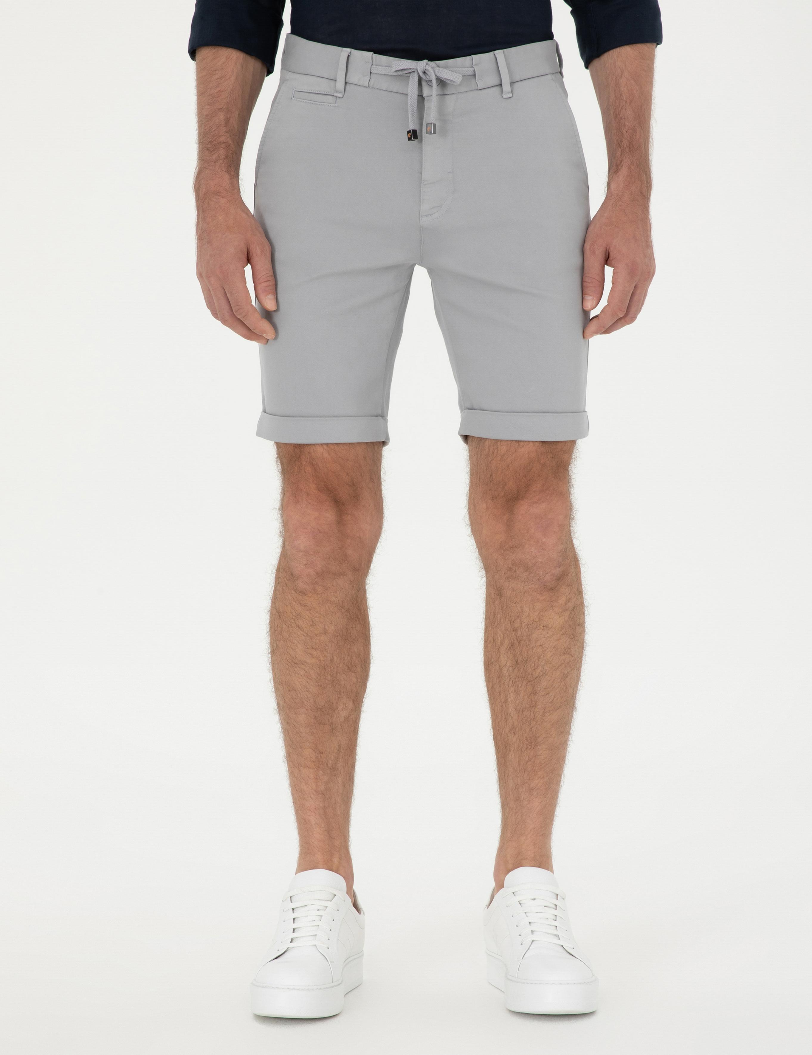 Gri Regular Fit Beli Bağcıklı Şort - 50287286067