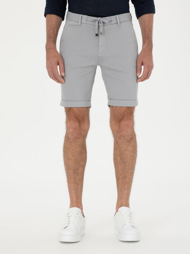 Gri Regular Fit Beli Bağcıklı Şort