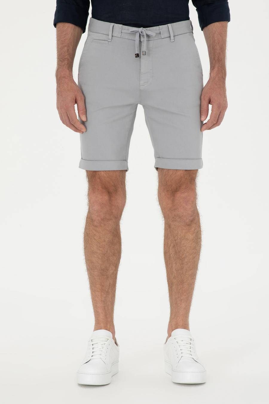 Gri Regular Fit Beli Bağcıklı Şort - 50287286067