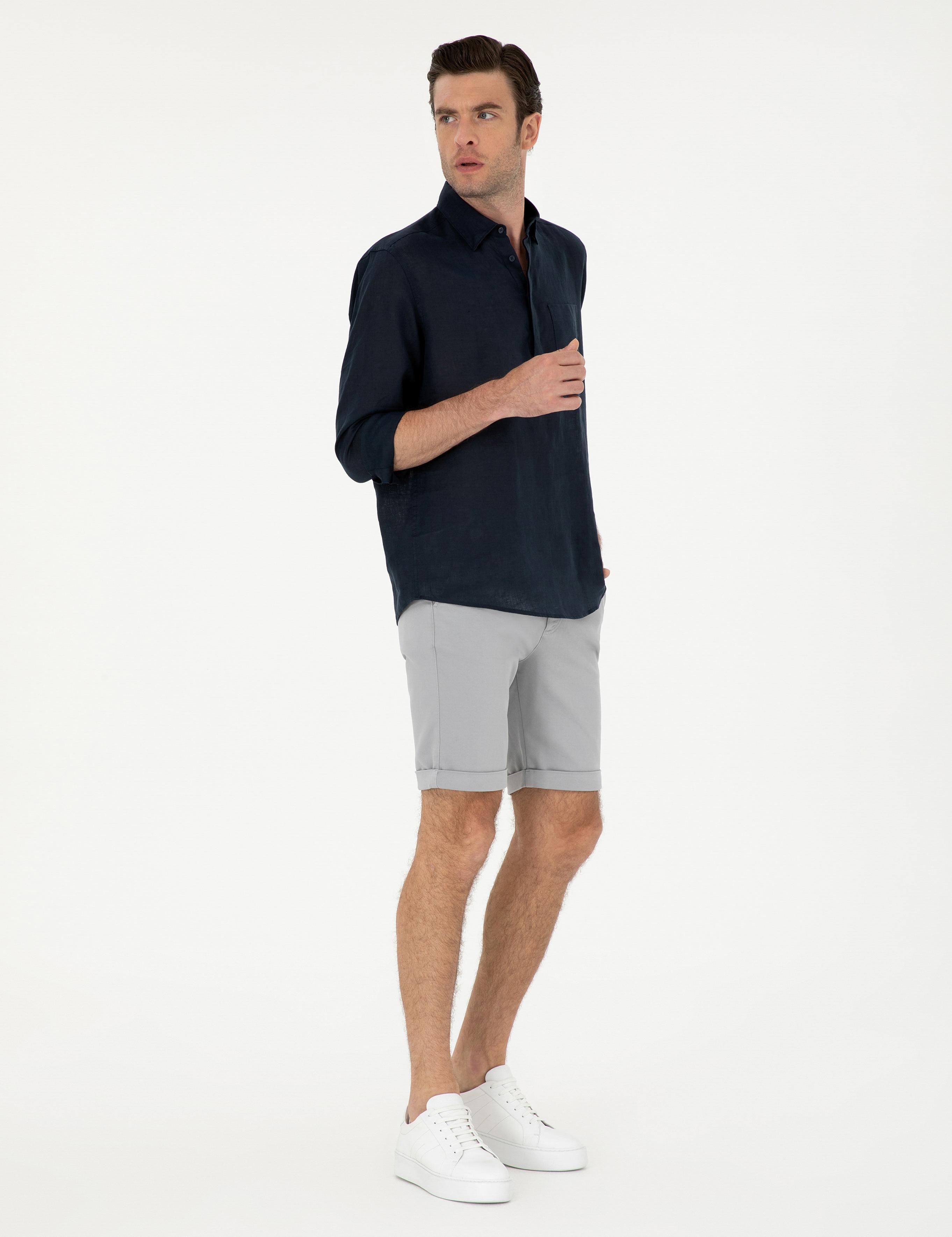 Gri Regular Fit Beli Bağcıklı Şort - 50287286067