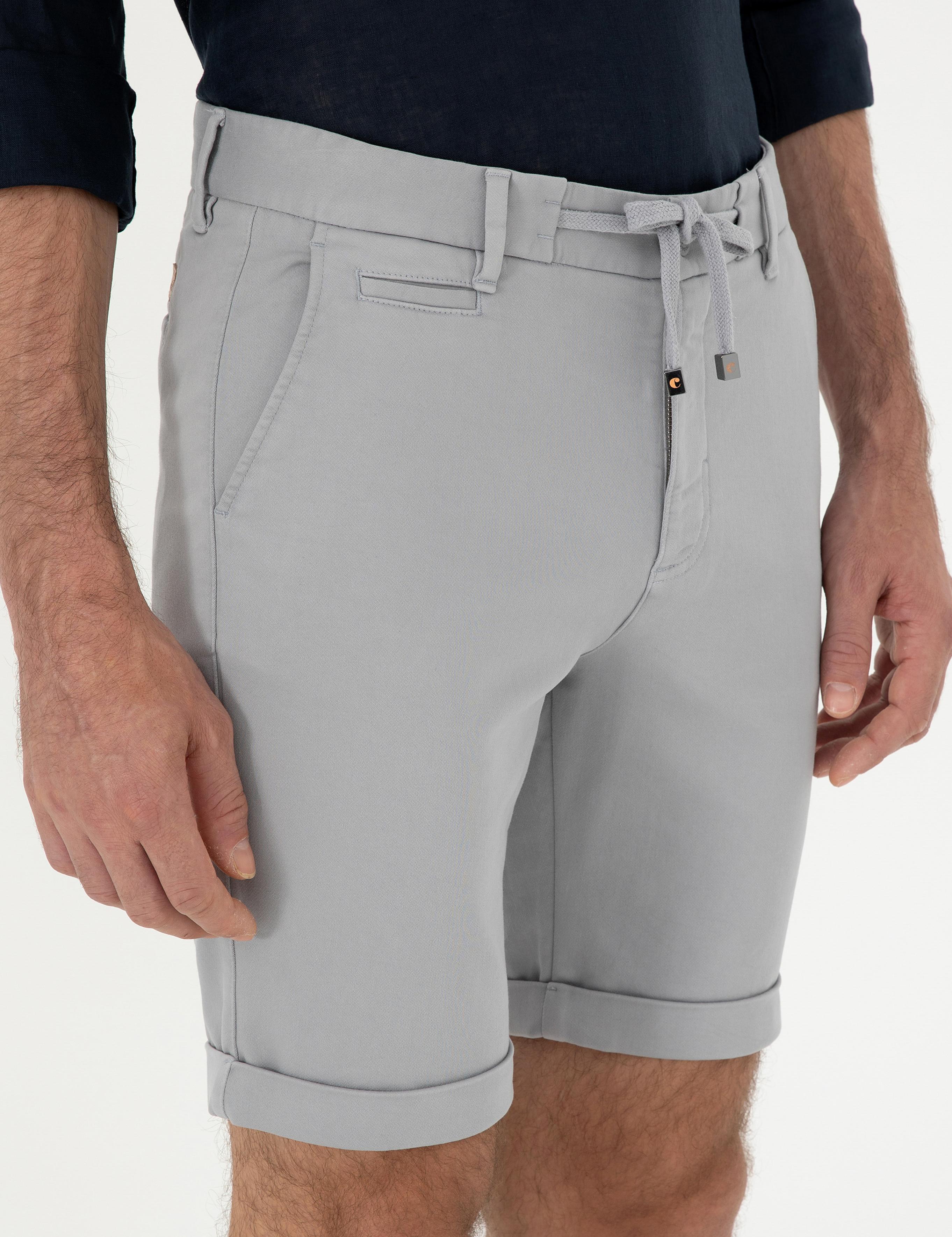 Gri Regular Fit Beli Bağcıklı Şort - 50287286067