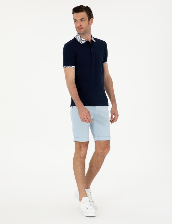 Mavi Regular Fit Beli Bağcıklı Şort