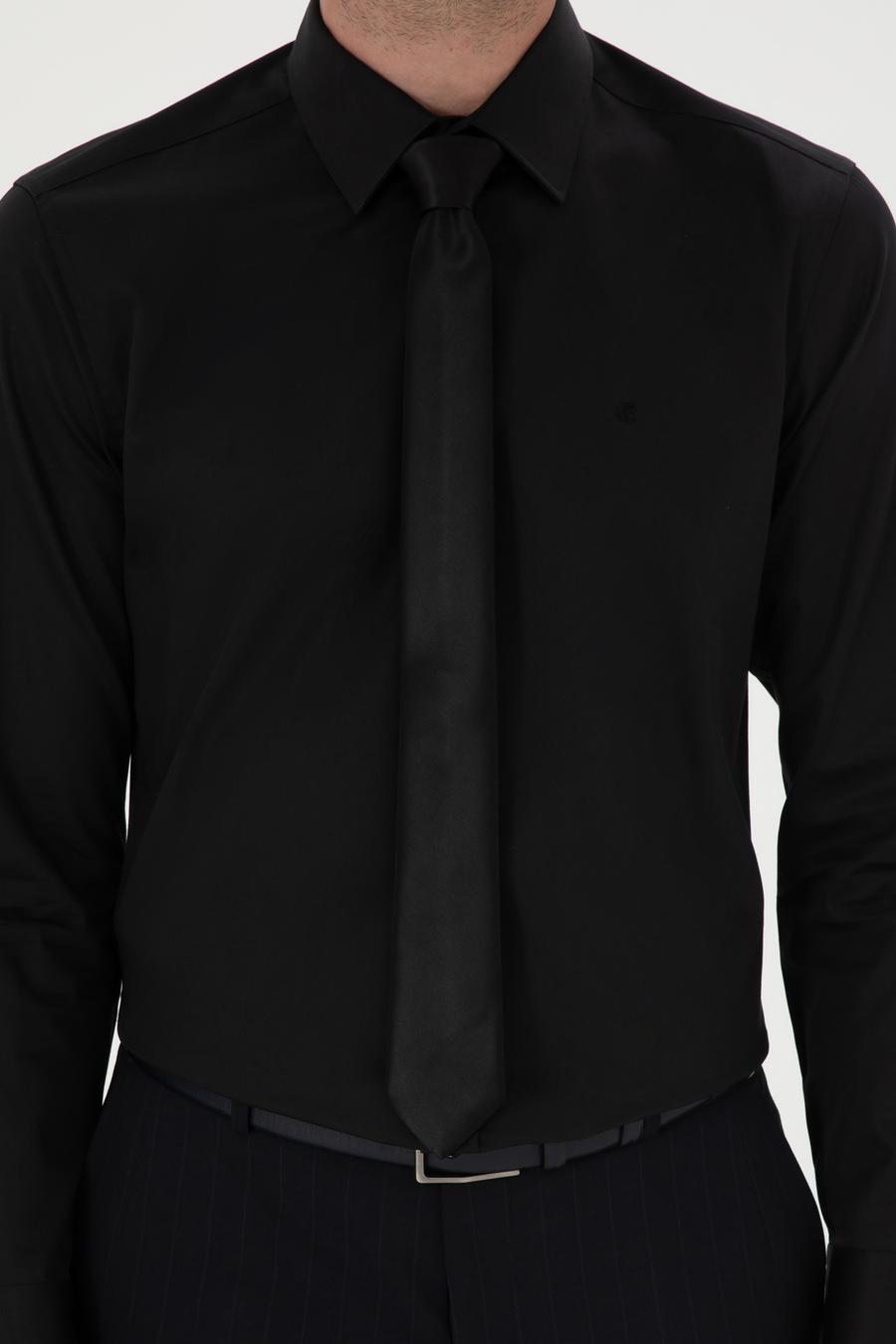 Siyah Slim Fit Pamuk Klasik Gömlek - 50285570054