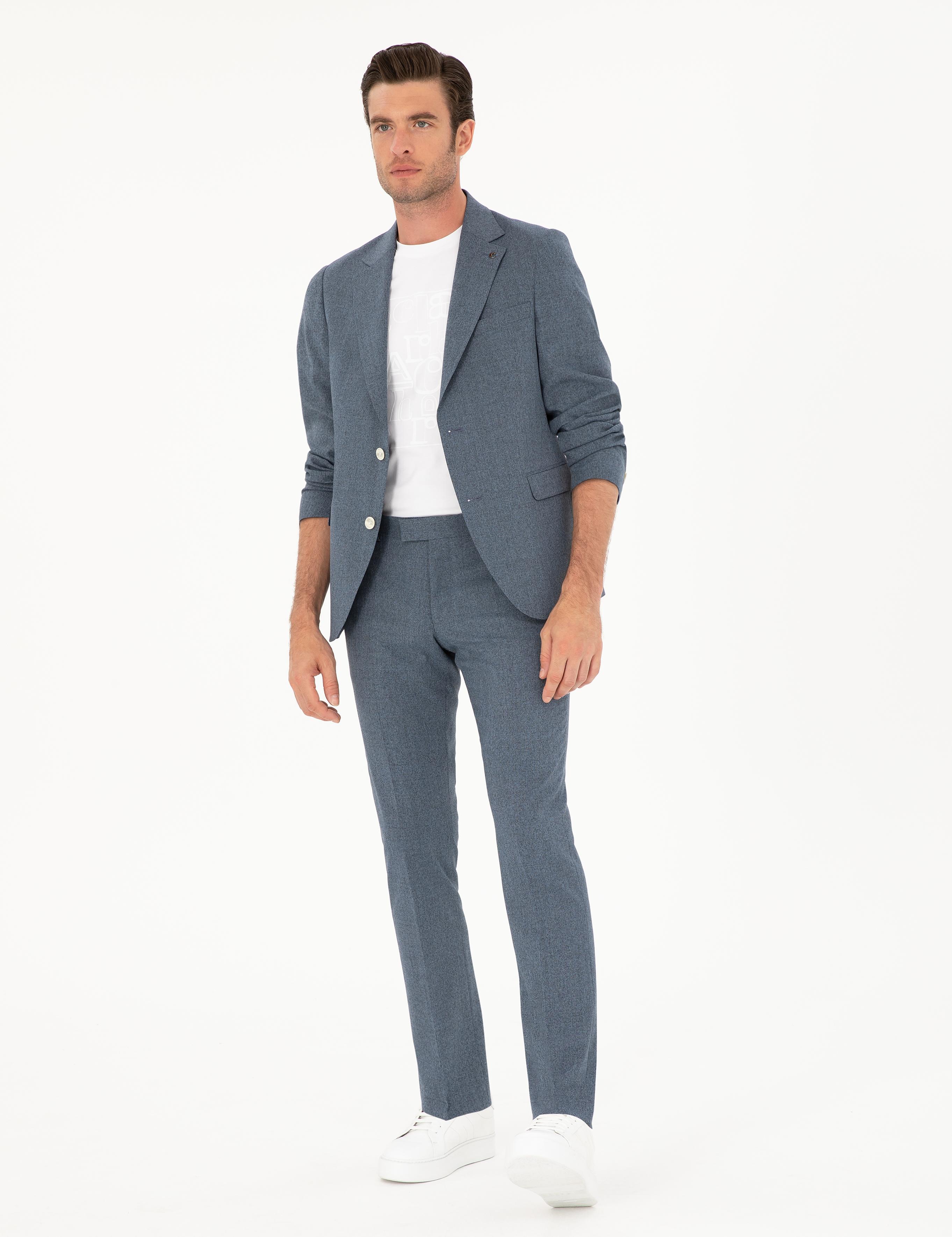 İndigo Slim Fit Yün Karışımlı Takım Elbise - 50284890074
