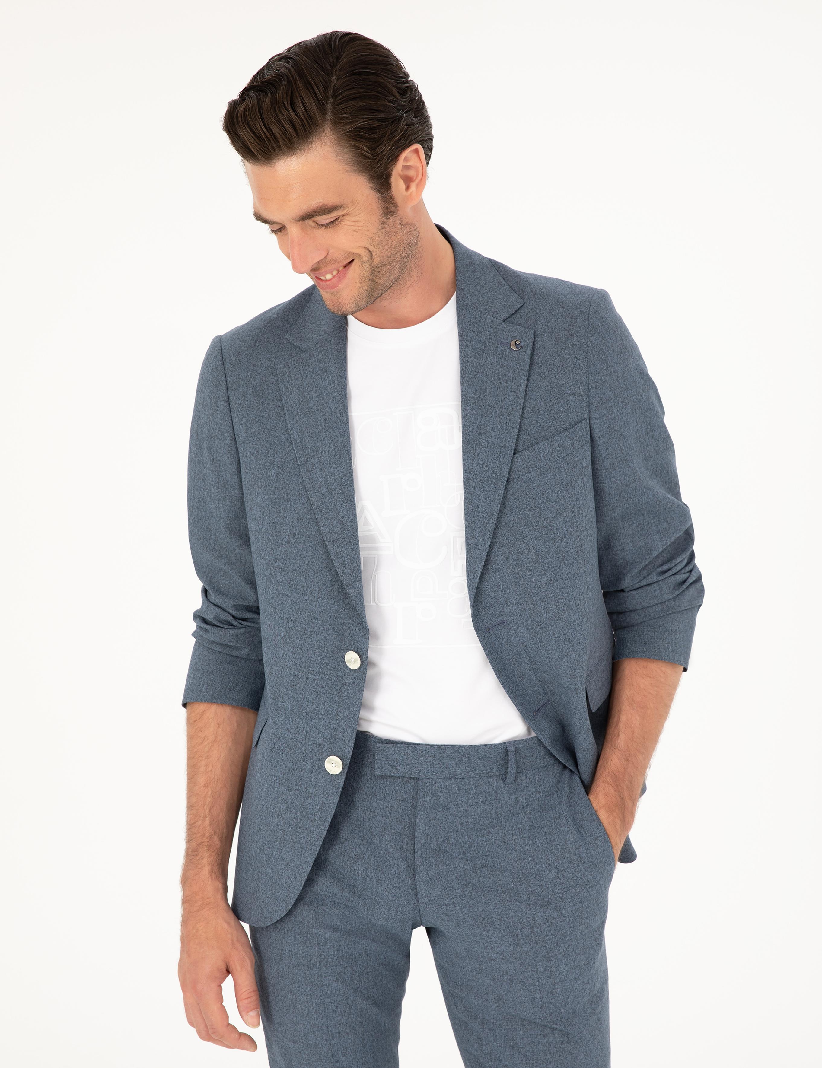 İndigo Slim Fit Yün Karışımlı Takım Elbise - 50284890074