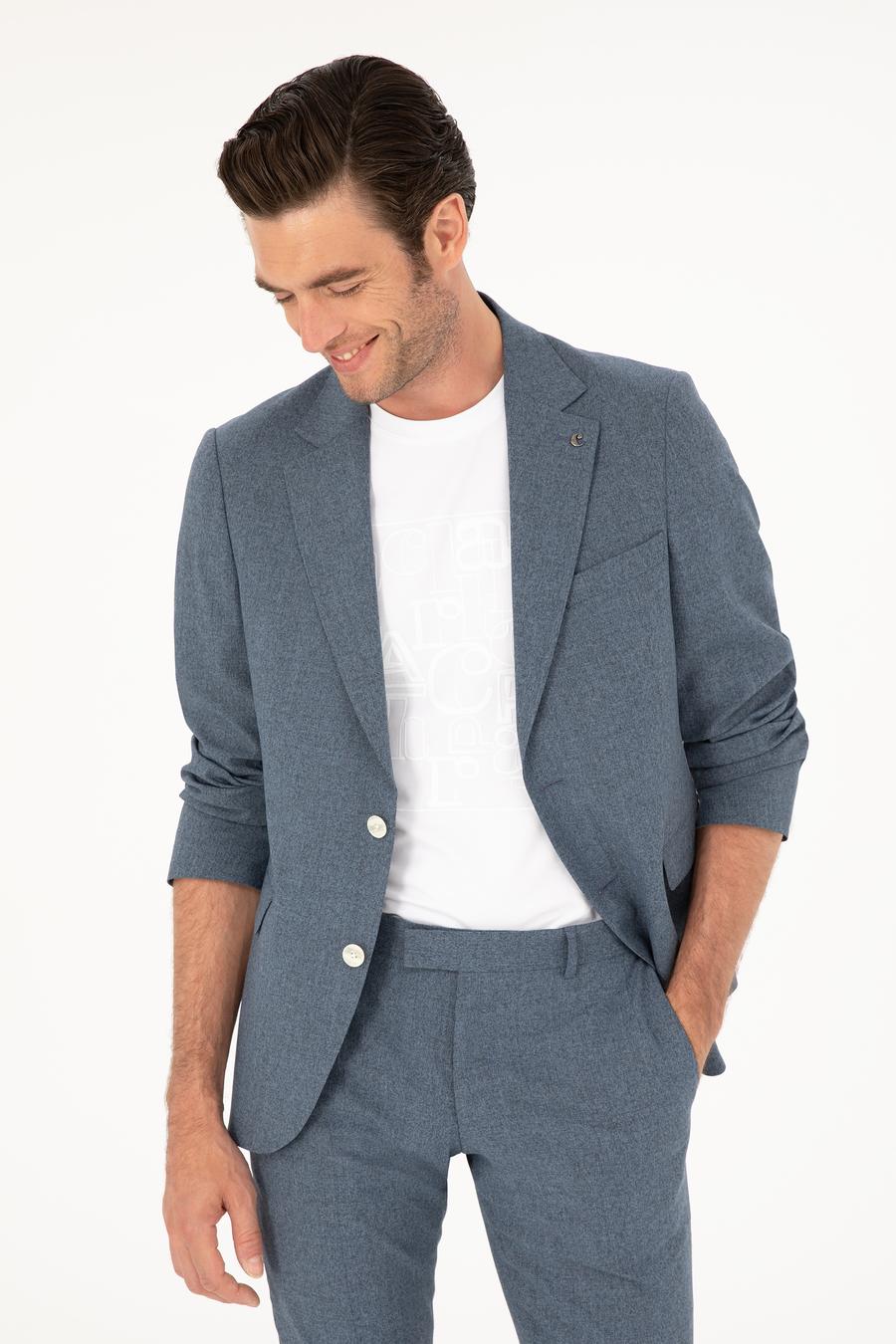 İndigo Slim Fit Yün Karışımlı Takım Elbise - 50284890074