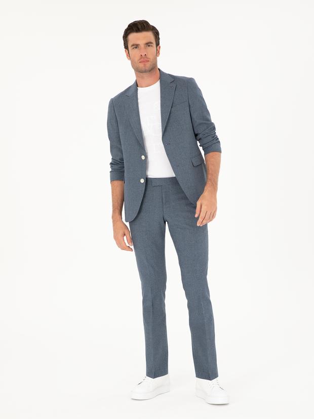İndigo Slim Fit Yün Karışımlı Takım Elbise