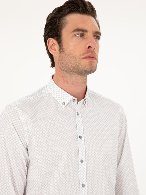 Açık Gri Slim Fit Uzun Kollu Gömlek