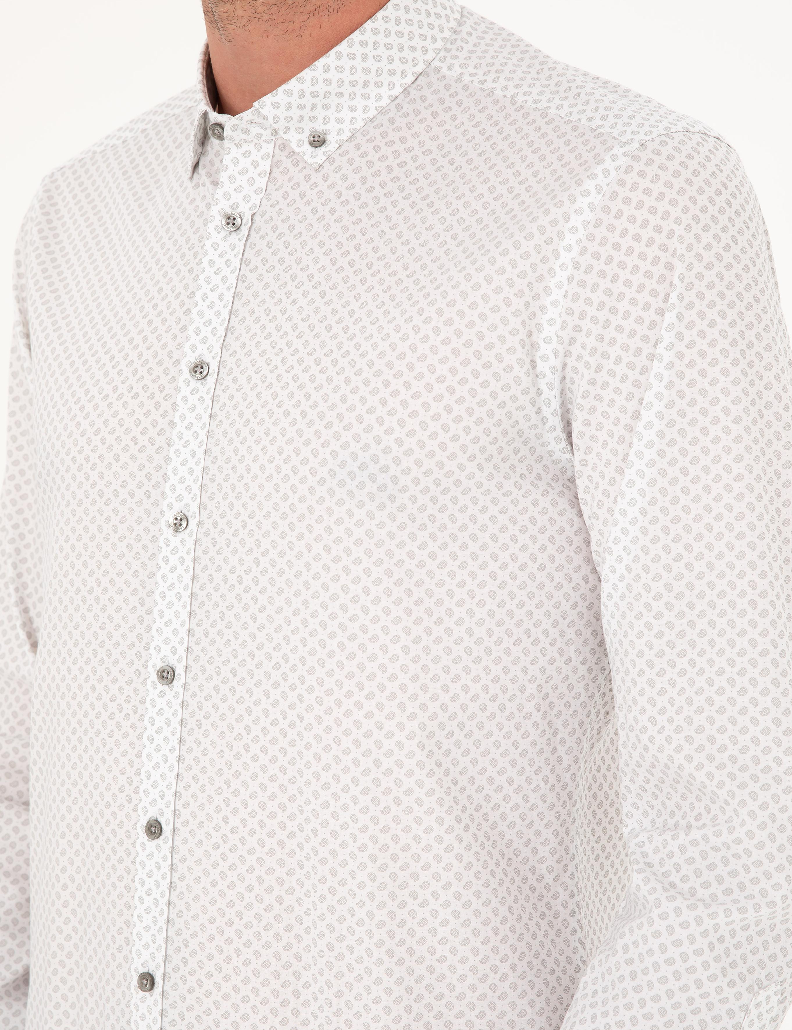 Açık Gri Slim Fit Uzun Kollu Gömlek - 50218082005
