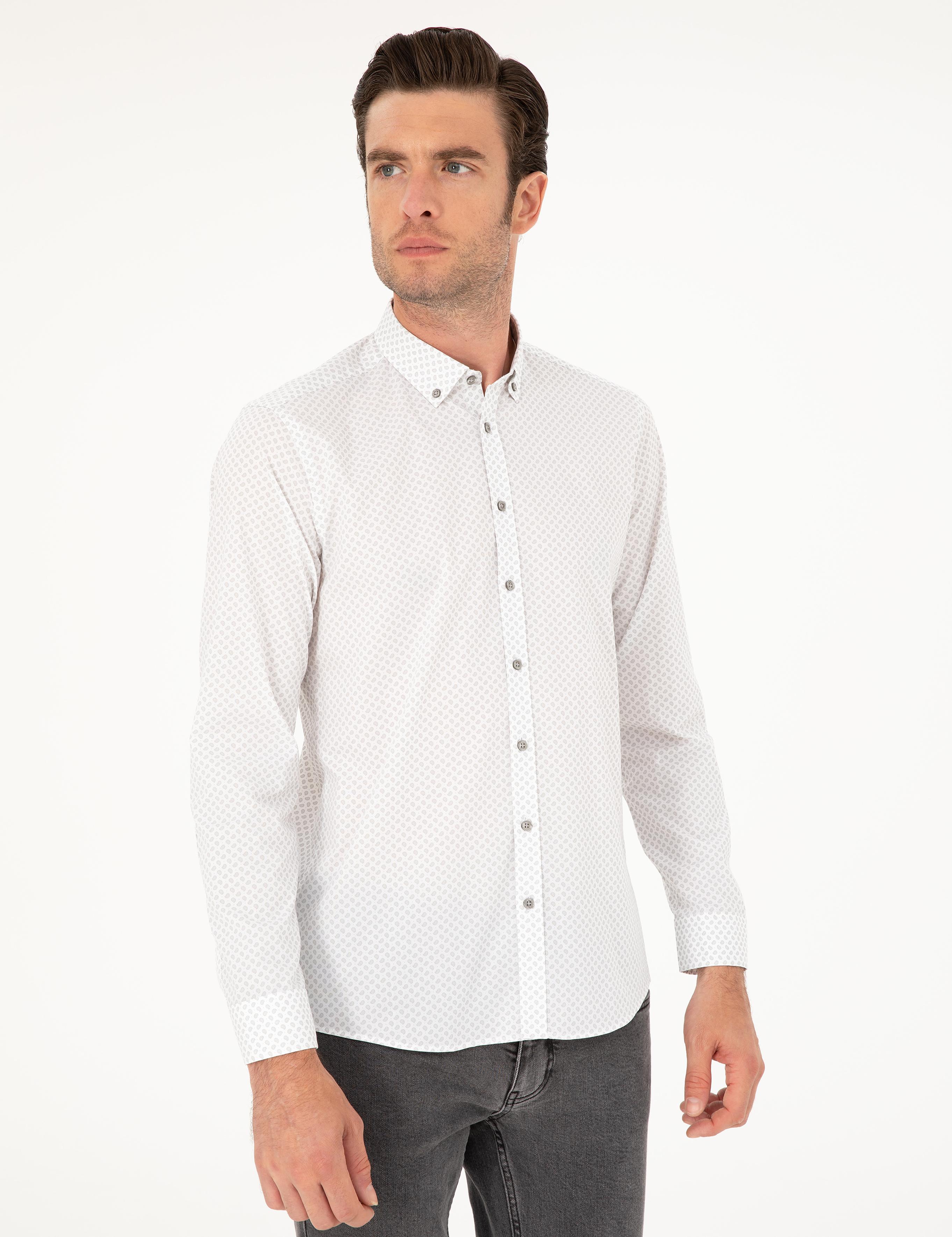 Açık Gri Slim Fit Uzun Kollu Gömlek - 50218082005