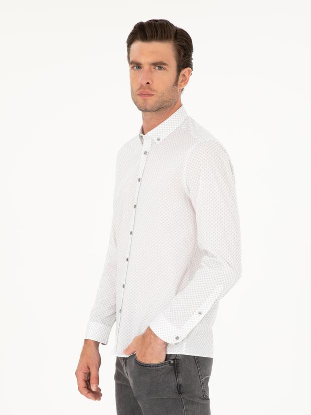Açık Gri Slim Fit Uzun Kollu Gömlek