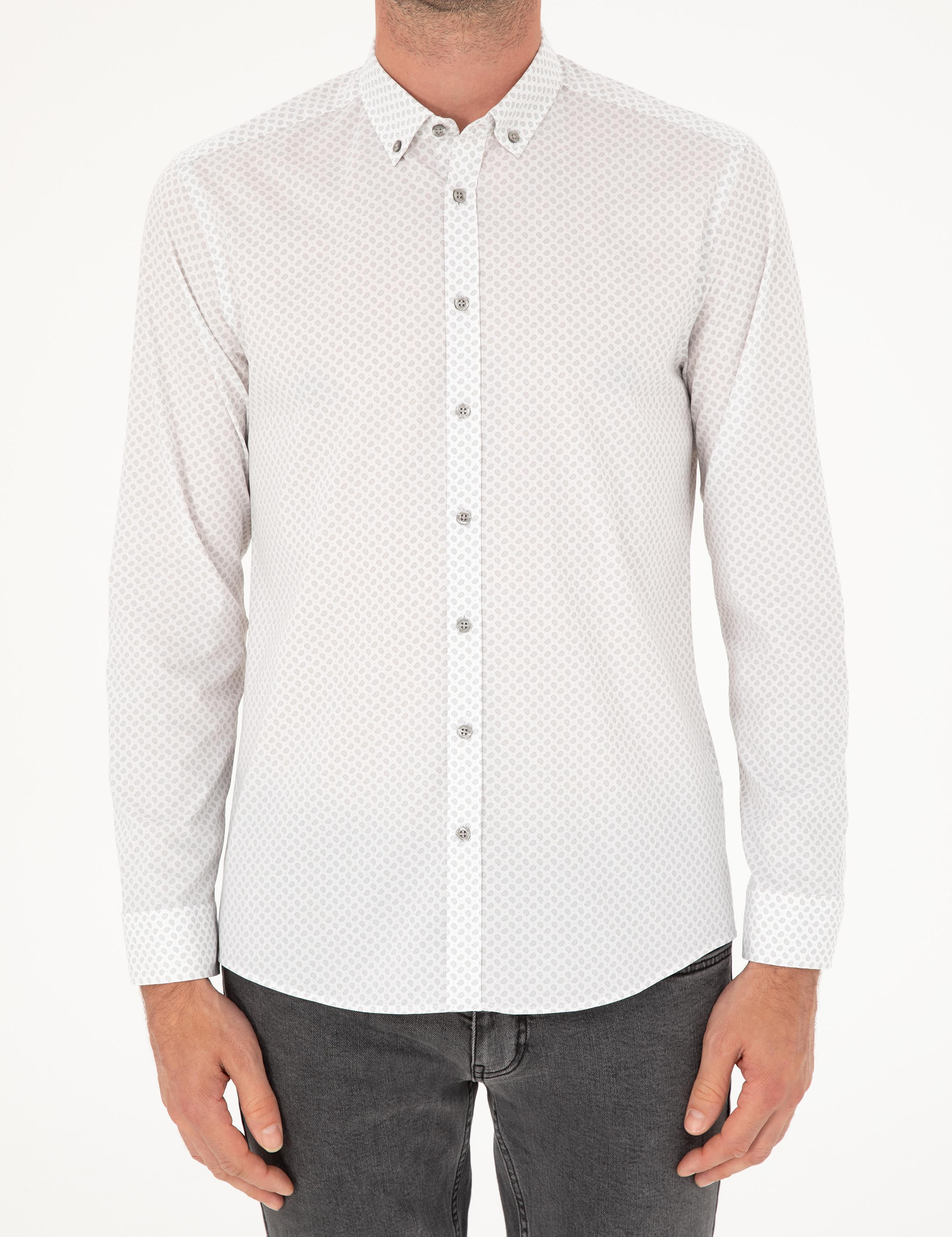Açık Gri Slim Fit Uzun Kollu Gömlek - 50218082005