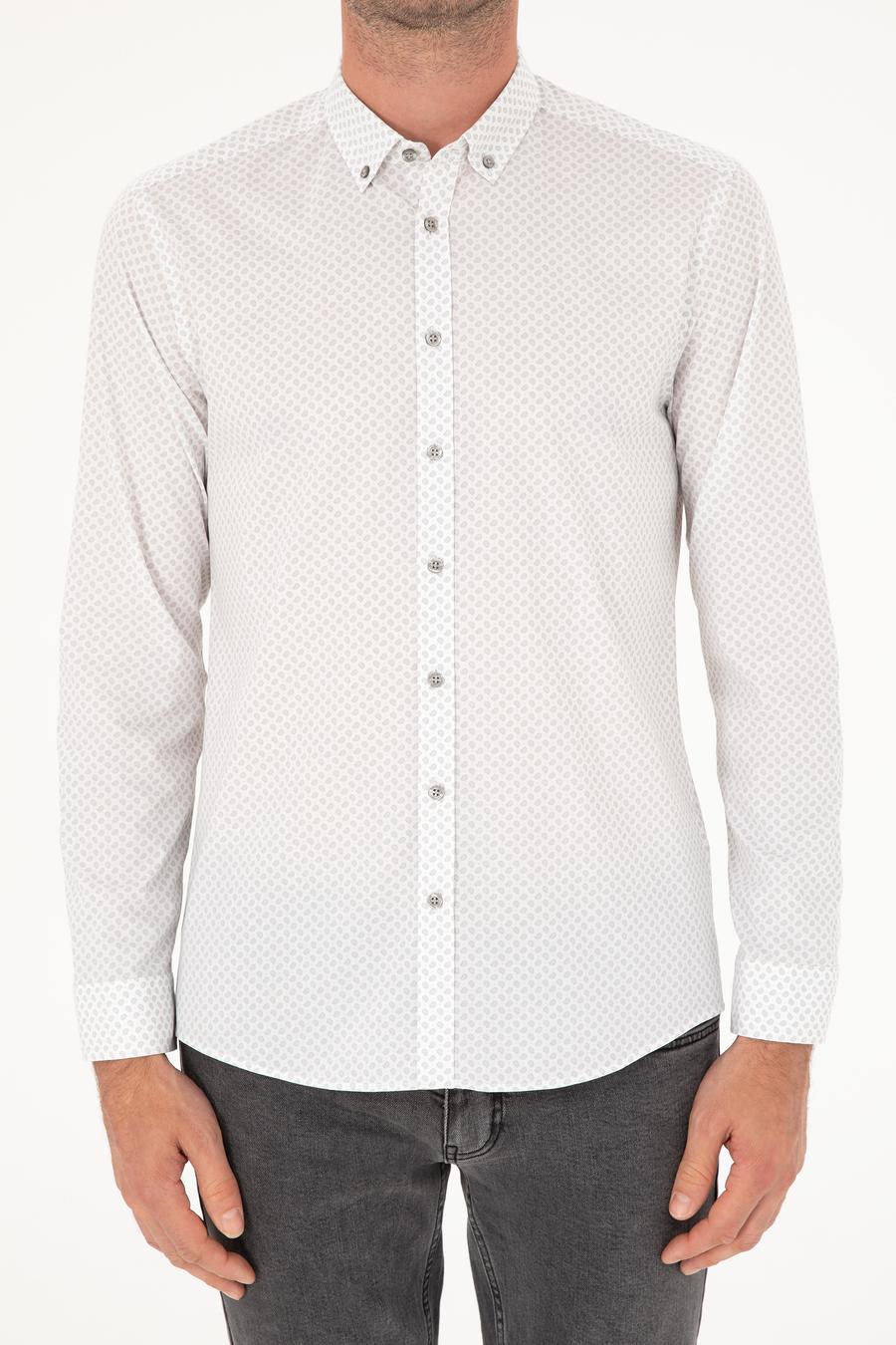 Açık Gri Slim Fit Uzun Kollu Gömlek - 50218082005