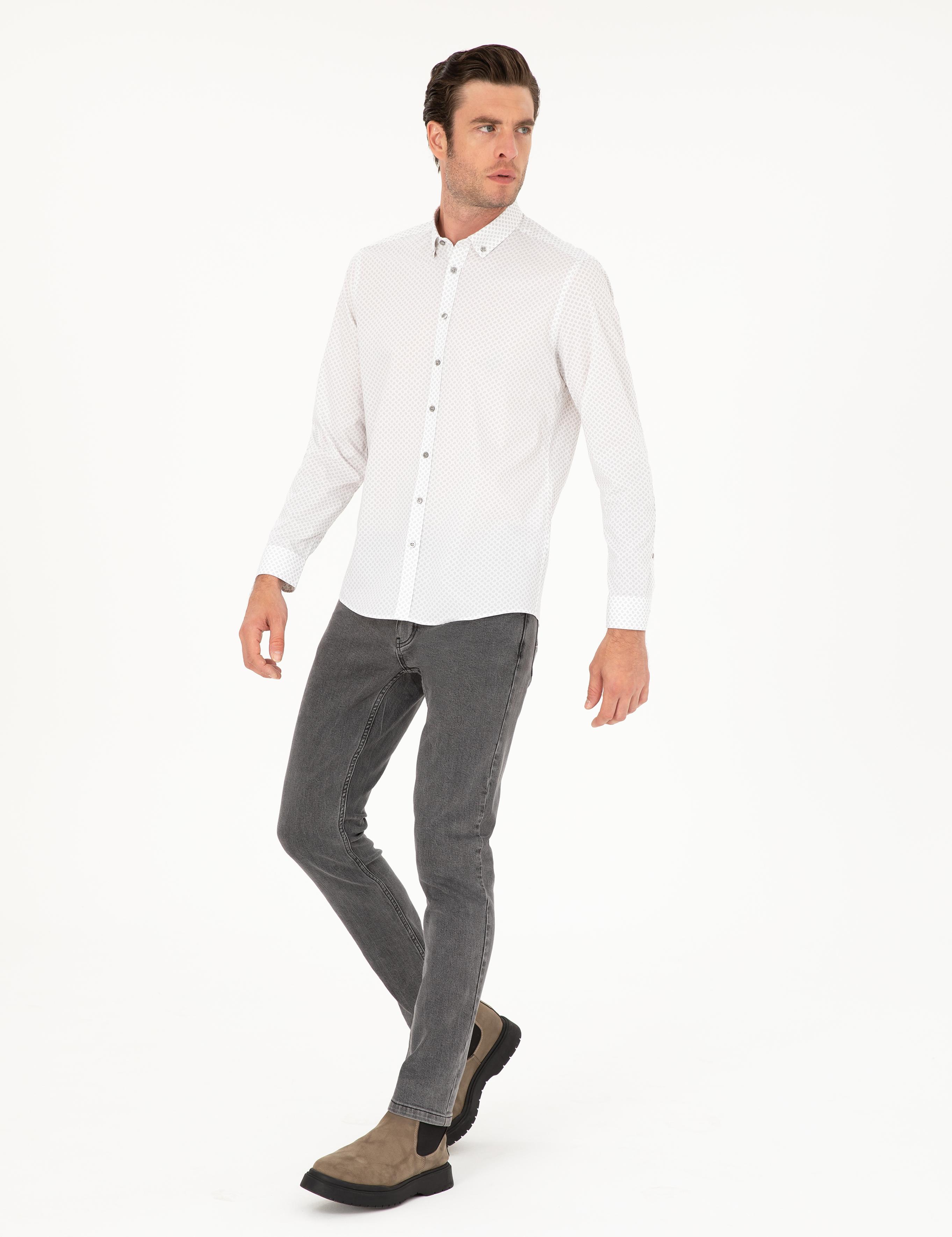 Açık Gri Slim Fit Uzun Kollu Gömlek - 50218082005