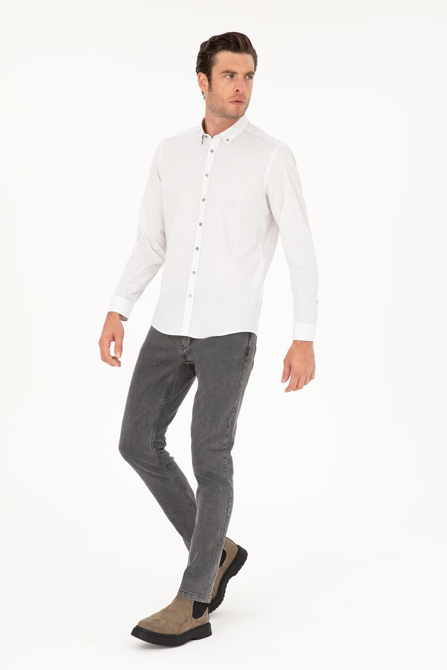 Açık Gri Slim Fit Uzun Kollu Gömlek - 50218082005